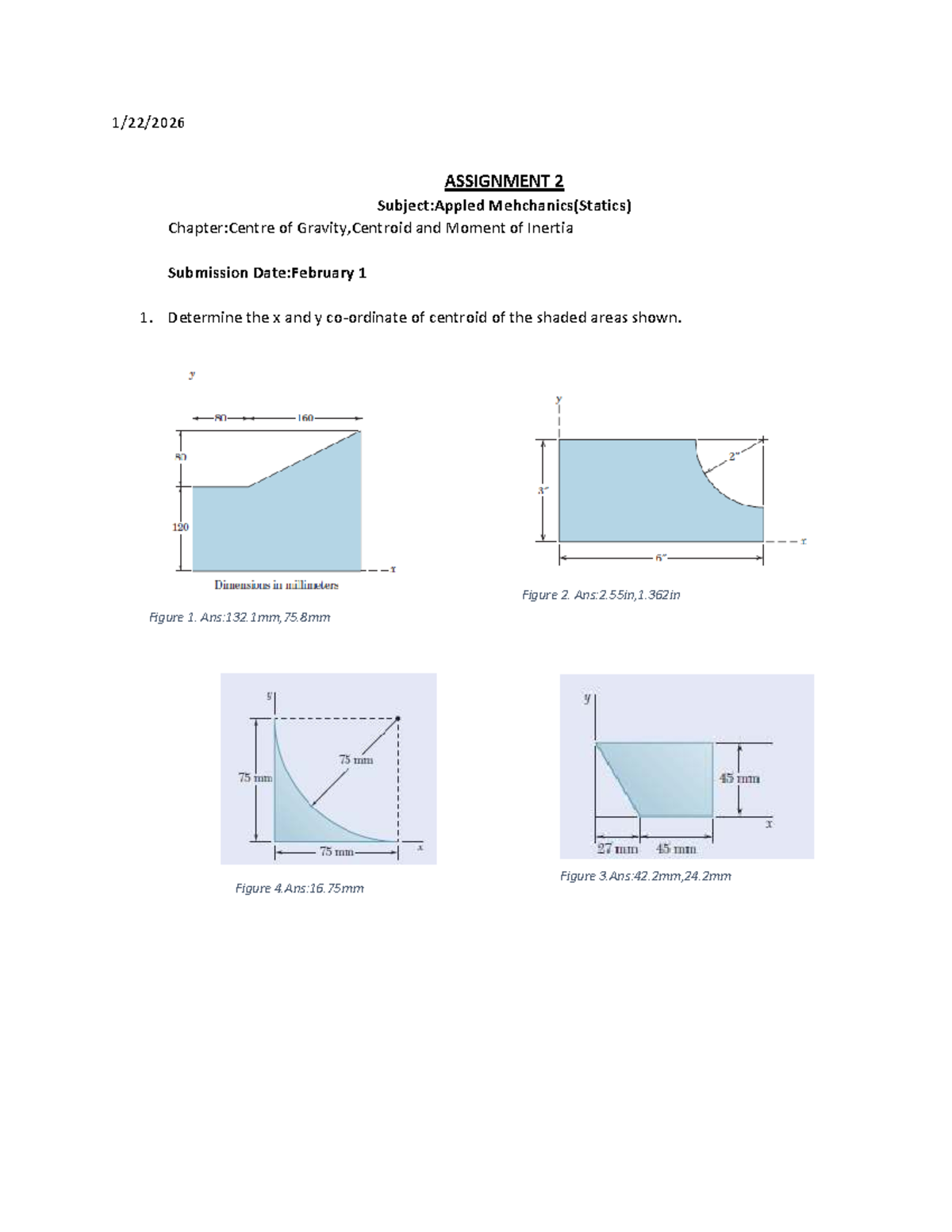 Assignment 2 - Free - 1/22/ ASSIGNMENT 2 Subject:Appled Mehchanics ...