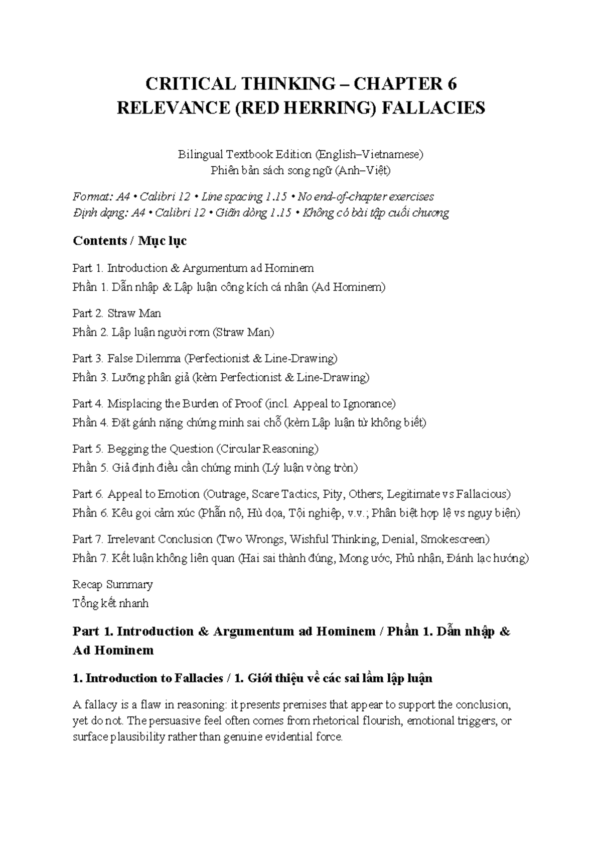 CRITICAL THINKING CHAPTER 6: RELEVANCE FALLACIES (RED HERRING) - Studocu