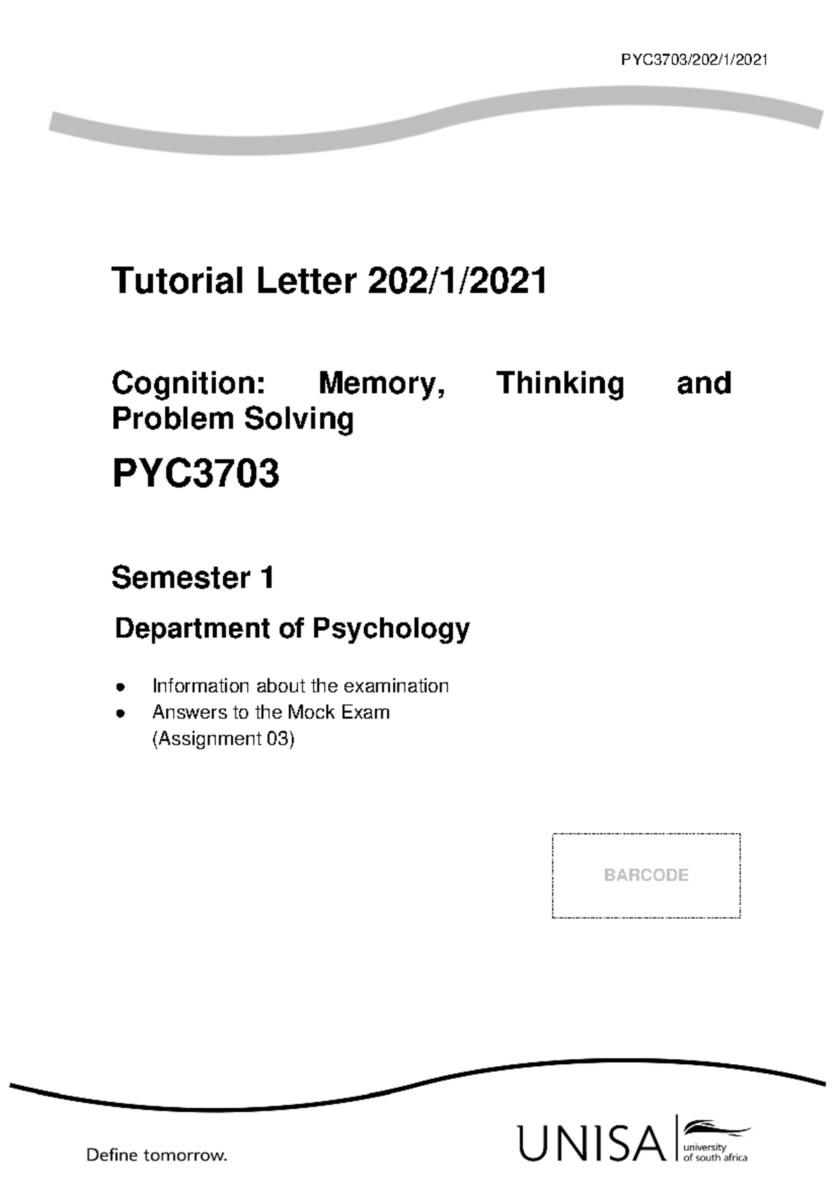 PYC3703 Tutorial Letter 202/1: Exam Info & Mock Exam Answers - Studocu