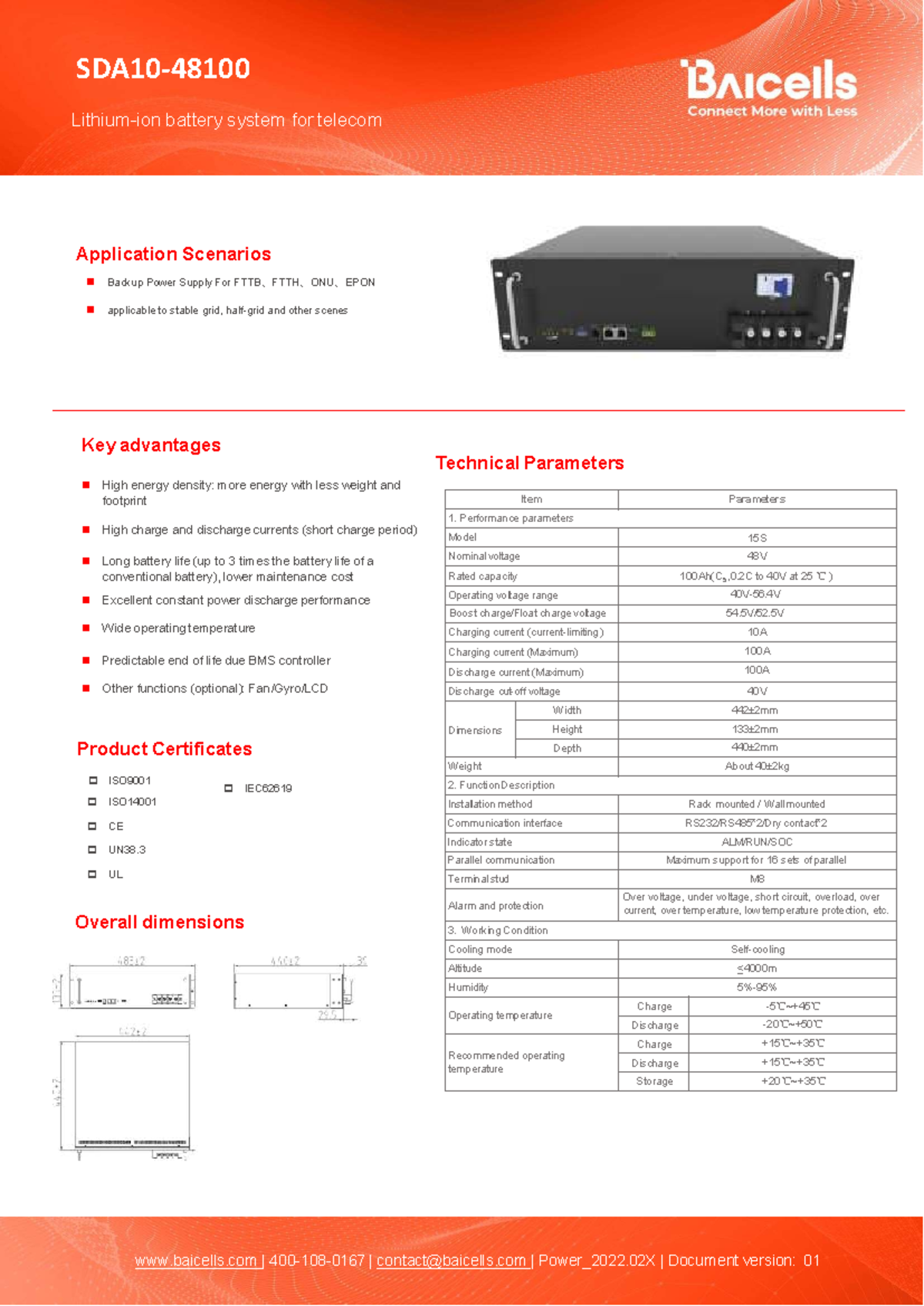 SDA10-48100: Lithium Battery Datasheet for Telecom Backup Power - Studocu