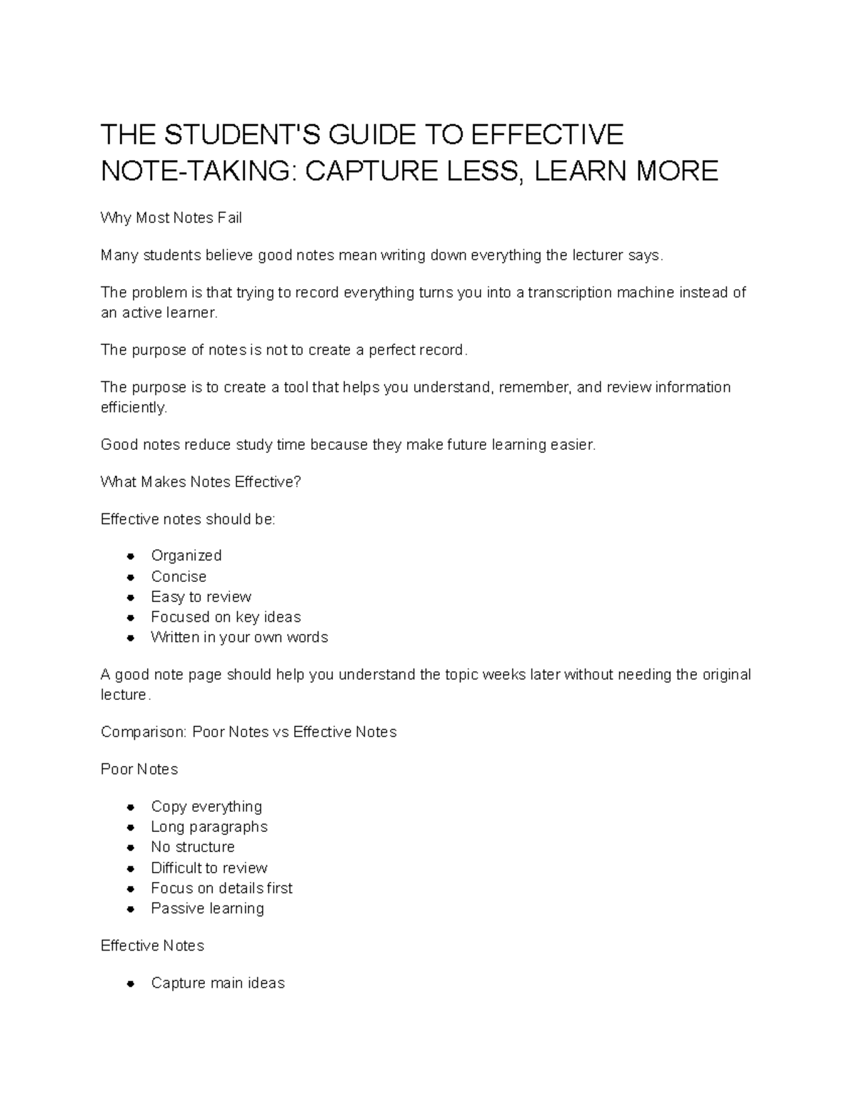 THE Student's Guide to Effective Note-Taking (Final Exam Prep) - Studocu