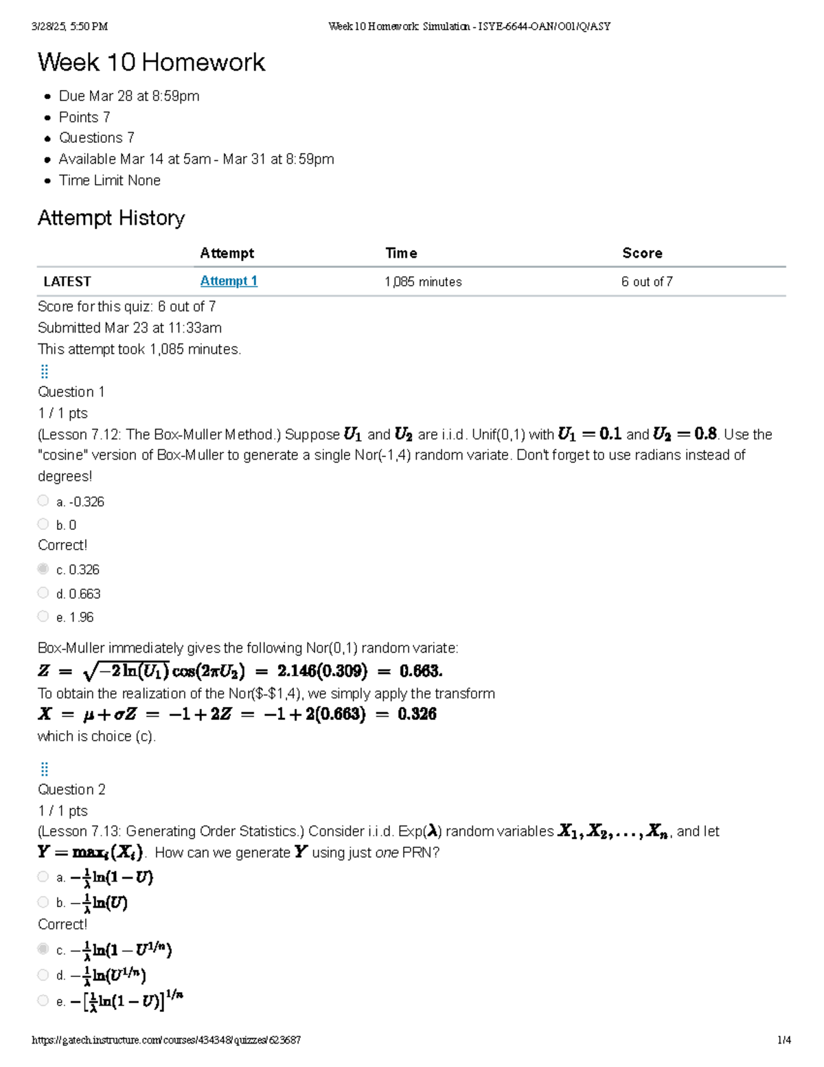 Week 10 Homework Simulation Overview - ISYE-6644-OAN O01 Q ASY - Studocu