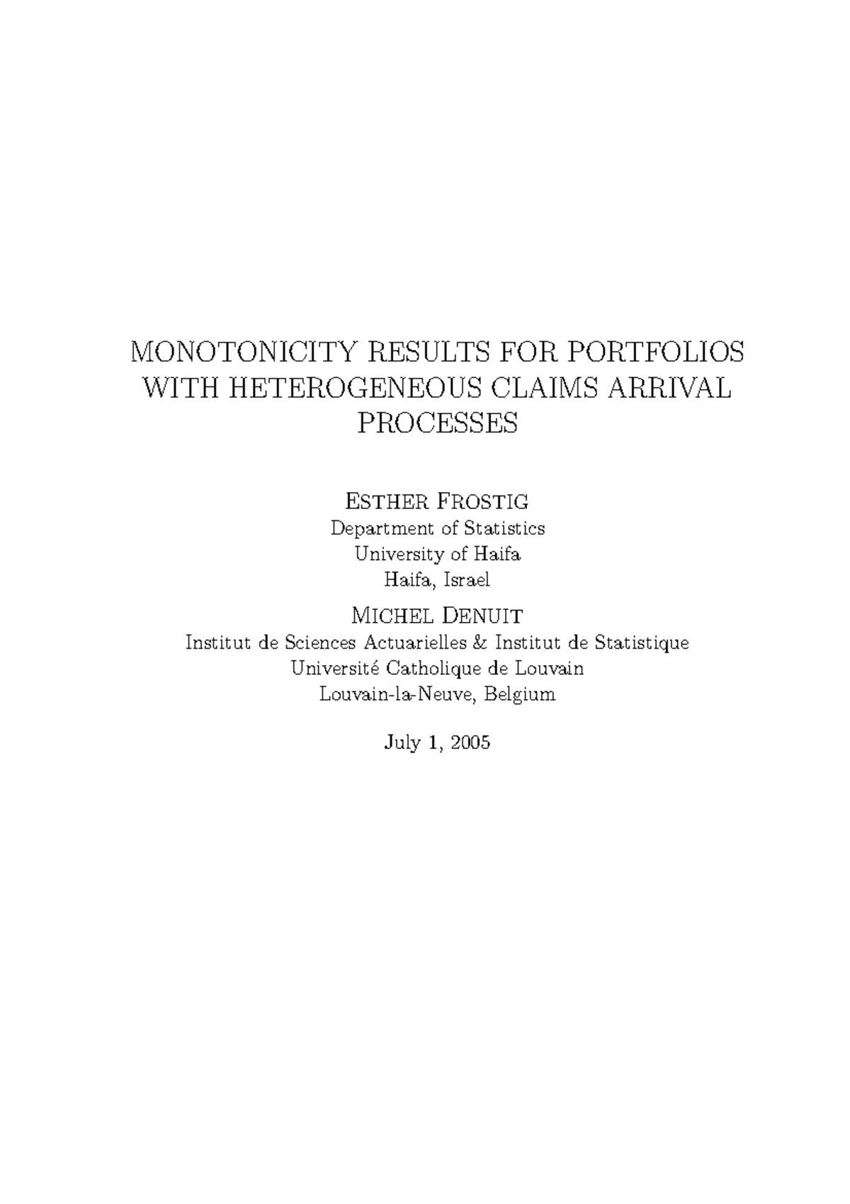 Monotonicity Results for Portfolios with Heterogeneous Claims (STAT 202 ...