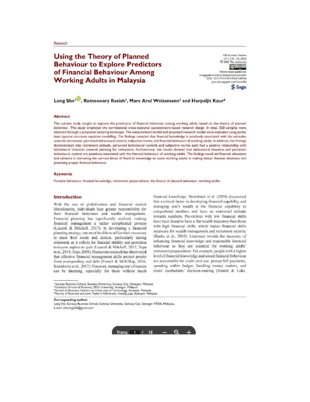 Exploring Financial Behaviour Among Working Adults: T30 16135 Study ...