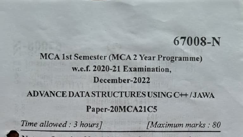 Advanced Data Structures Using C++/Java (20MCA21C5) Exam Notes - Studocu