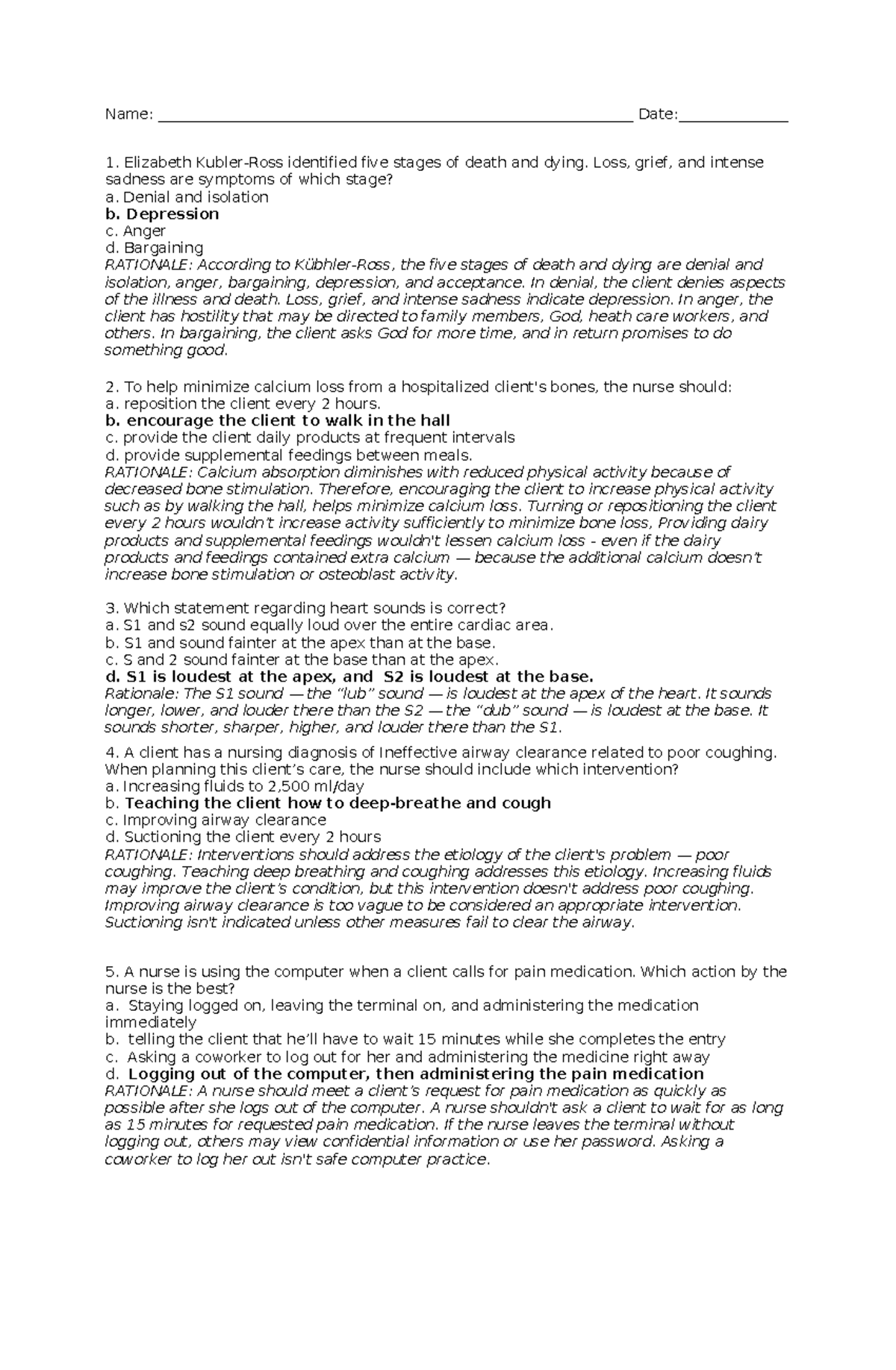 Fundamentals of Nursing 1 - Practice Questions for Final Exam ...