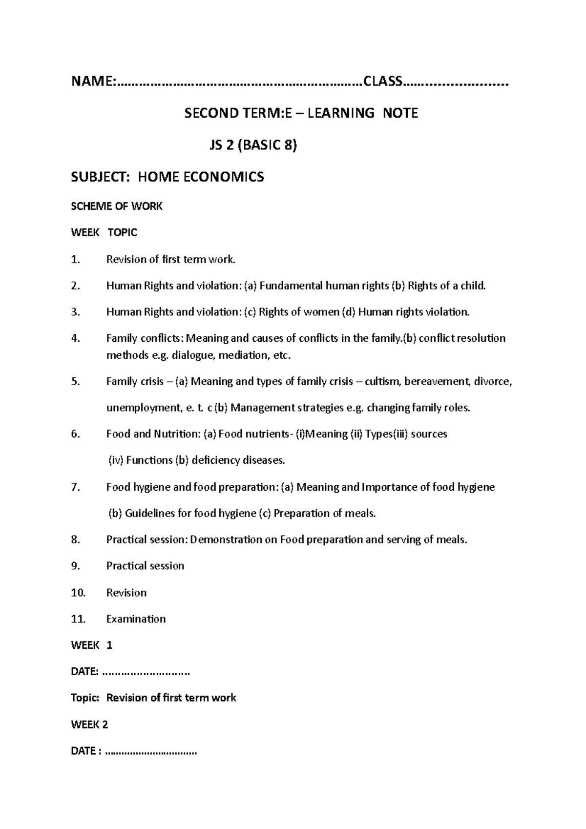 Basic 8 HOME Econs 2ND TERM E- Notes - - Studocu