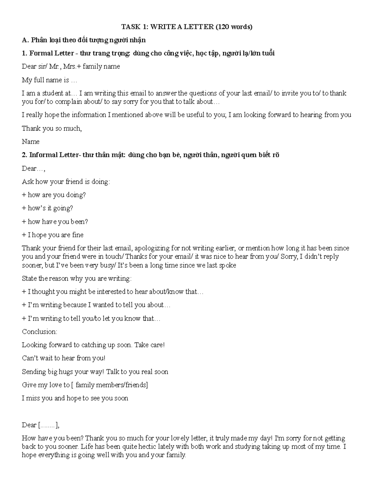 TASK 1: Writing Formal and Informal Letters (120 Words) - Studocu