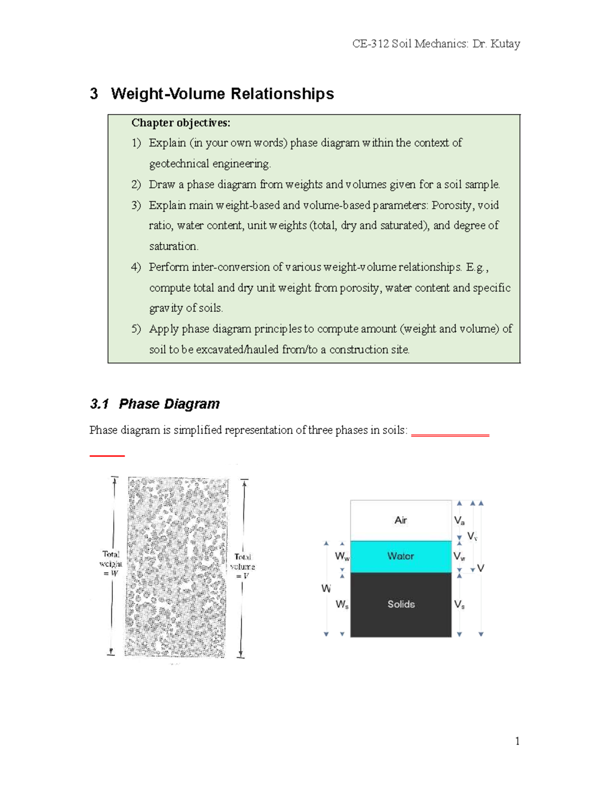 Soil Mechanics: Dr. Kutay Chapter 3 Weight-Volume Relationships Notes ...