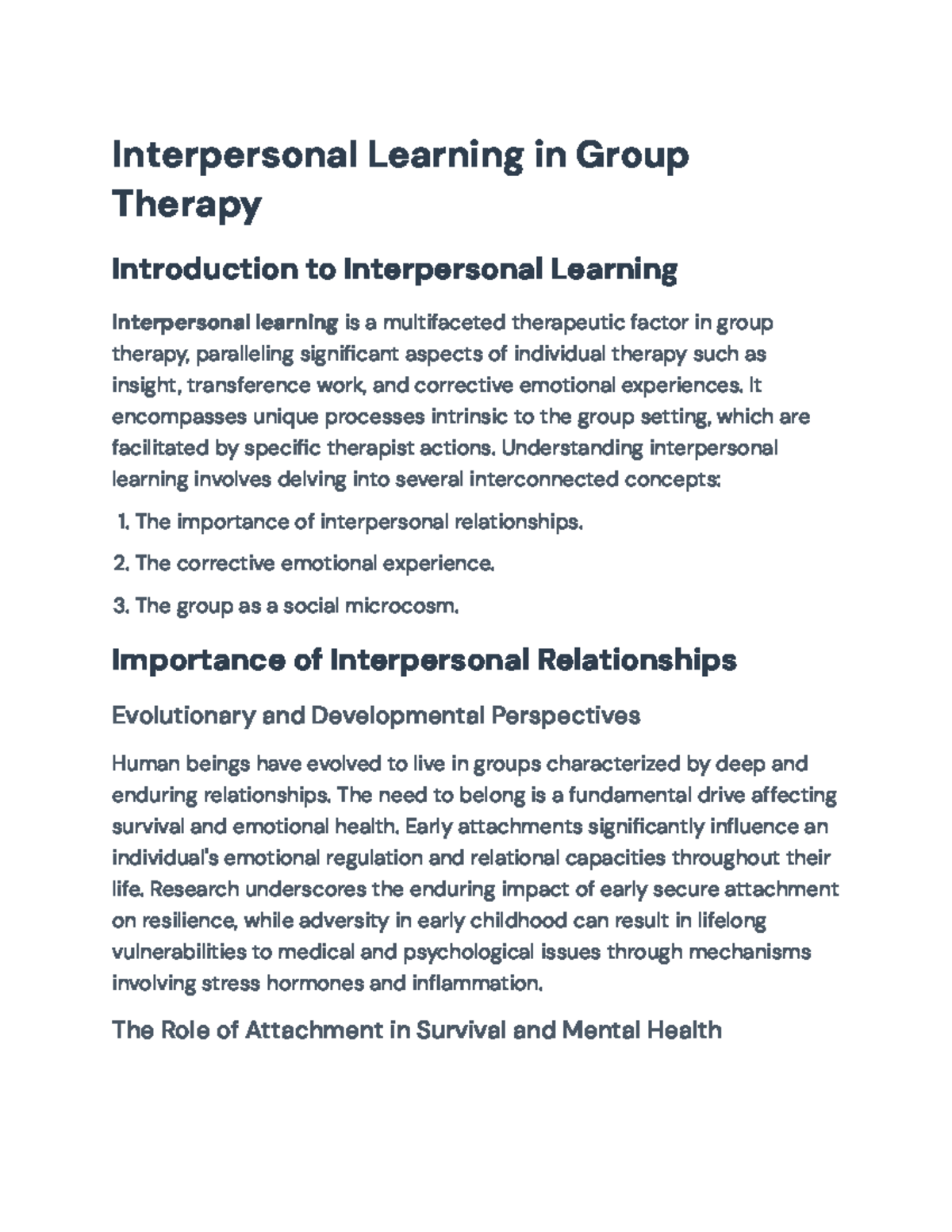 Interpersonal Learning in Group Therapy: Insights and Dynamics (PSY 301 ...