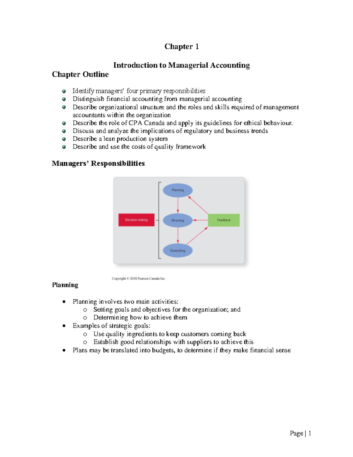 Chapter 1: Introduction to Managerial Accounting - Key Concepts & - Studocu