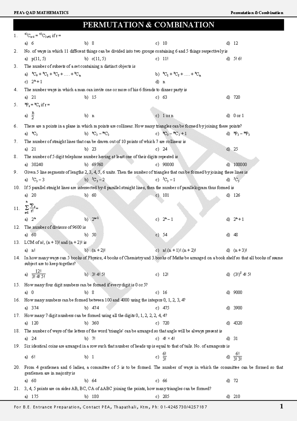 Math problems support - PEA's QAD MATHEMATICS Permutation & Combination ...