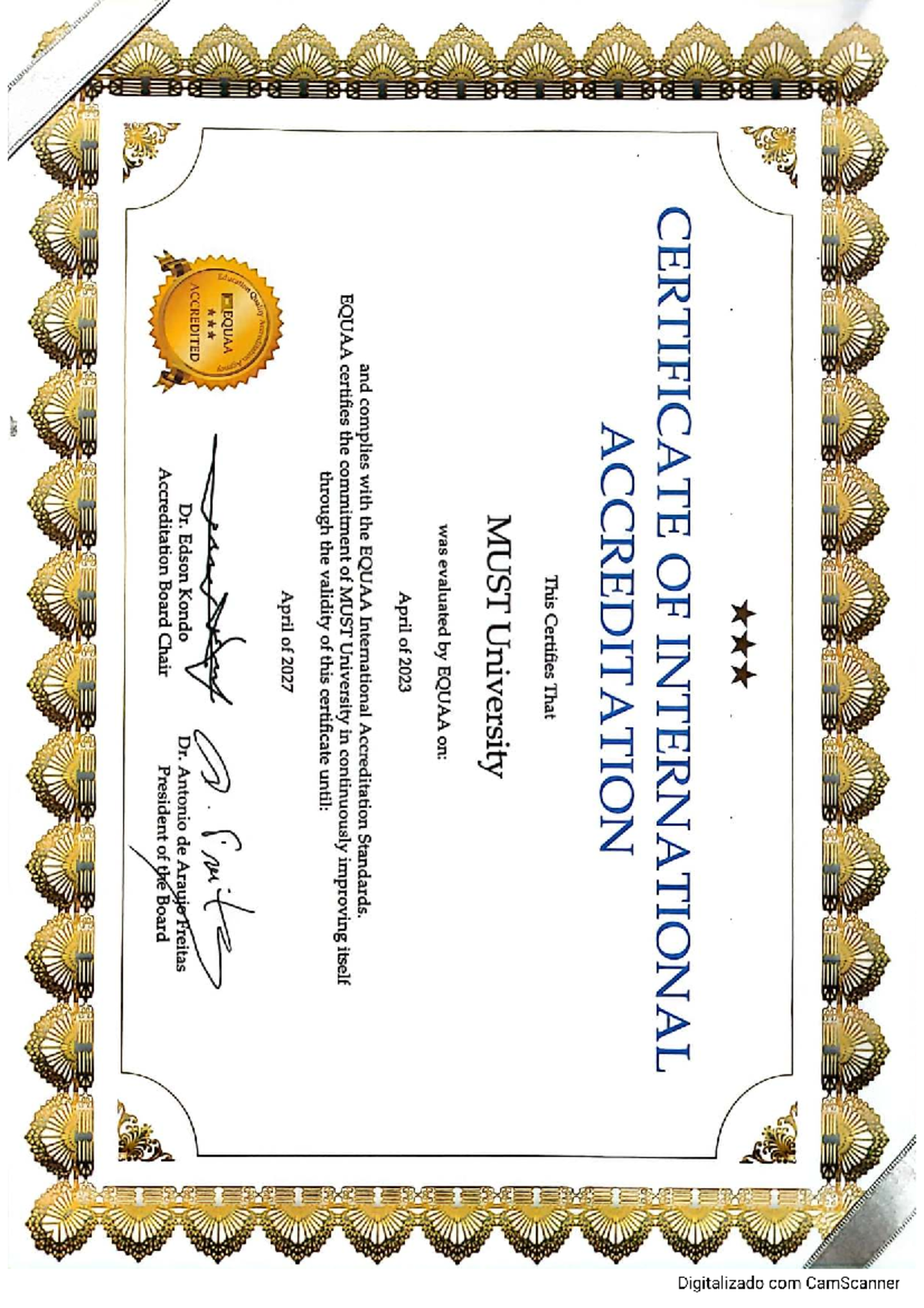 Accreditation Certificate for MUST University - EQUAA 2023 - Studocu