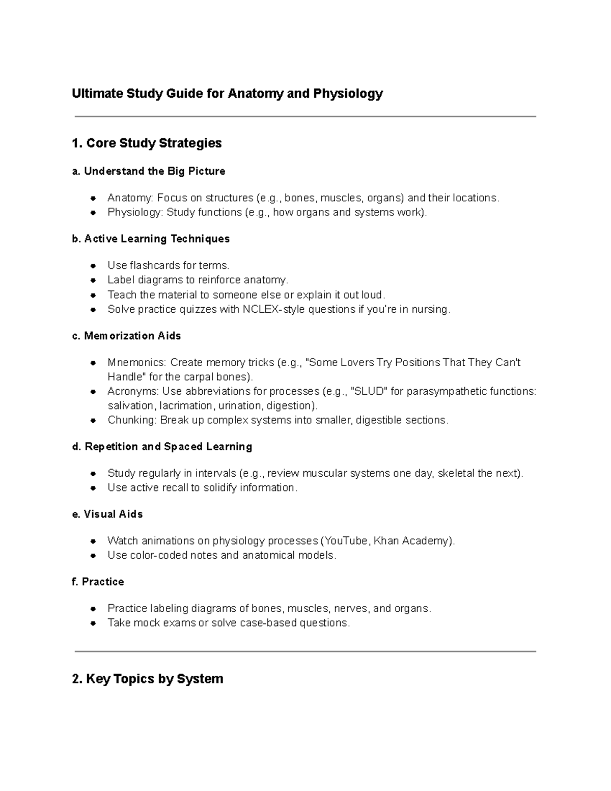 Ultimate Study Guide for Anatomy and Physiology - Core Study Strategies ...