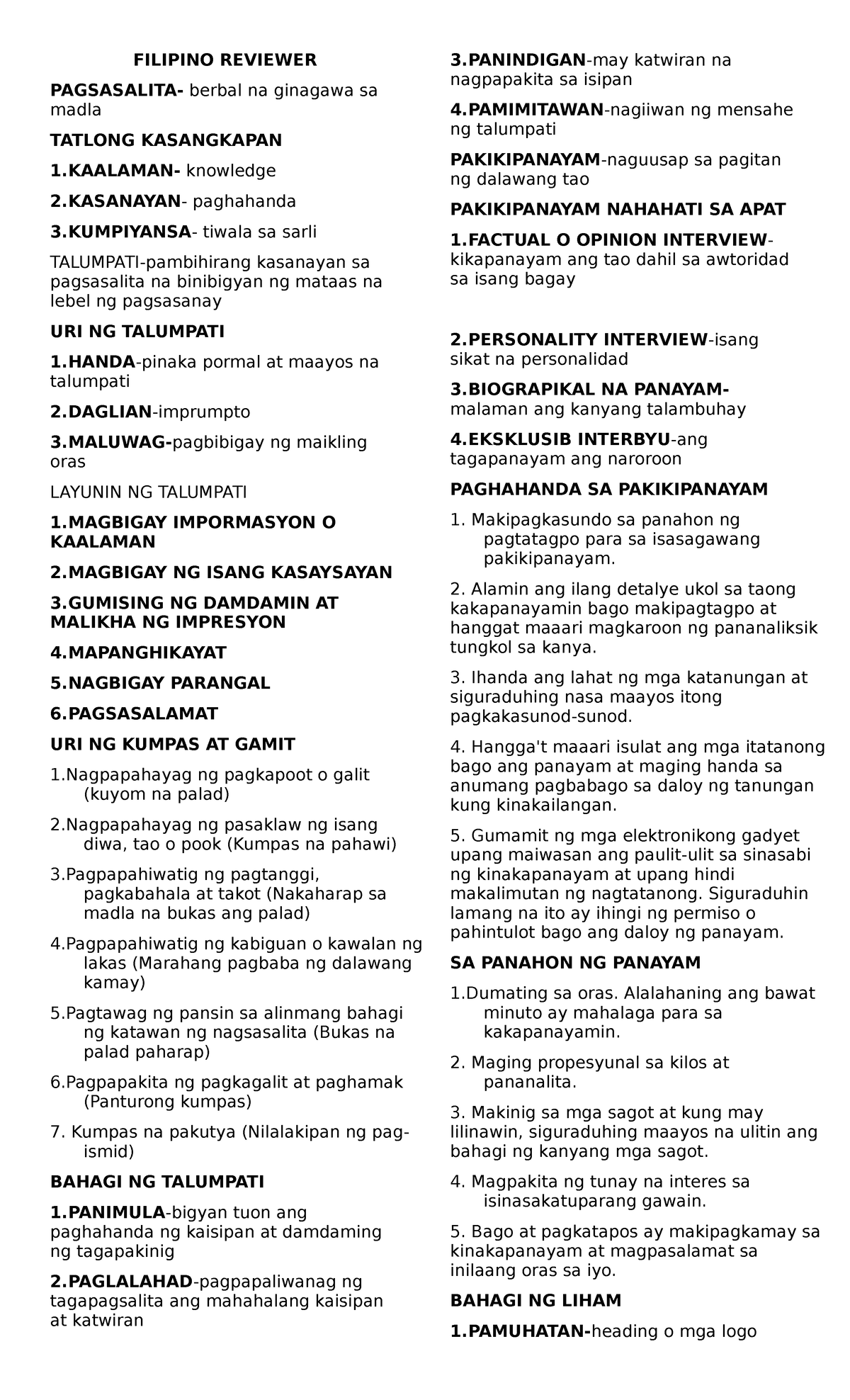 FILIPINO REVIEWER FOR GOODS: SPEECH, INTERVIEW, & CORRESPONDENCE - Studocu