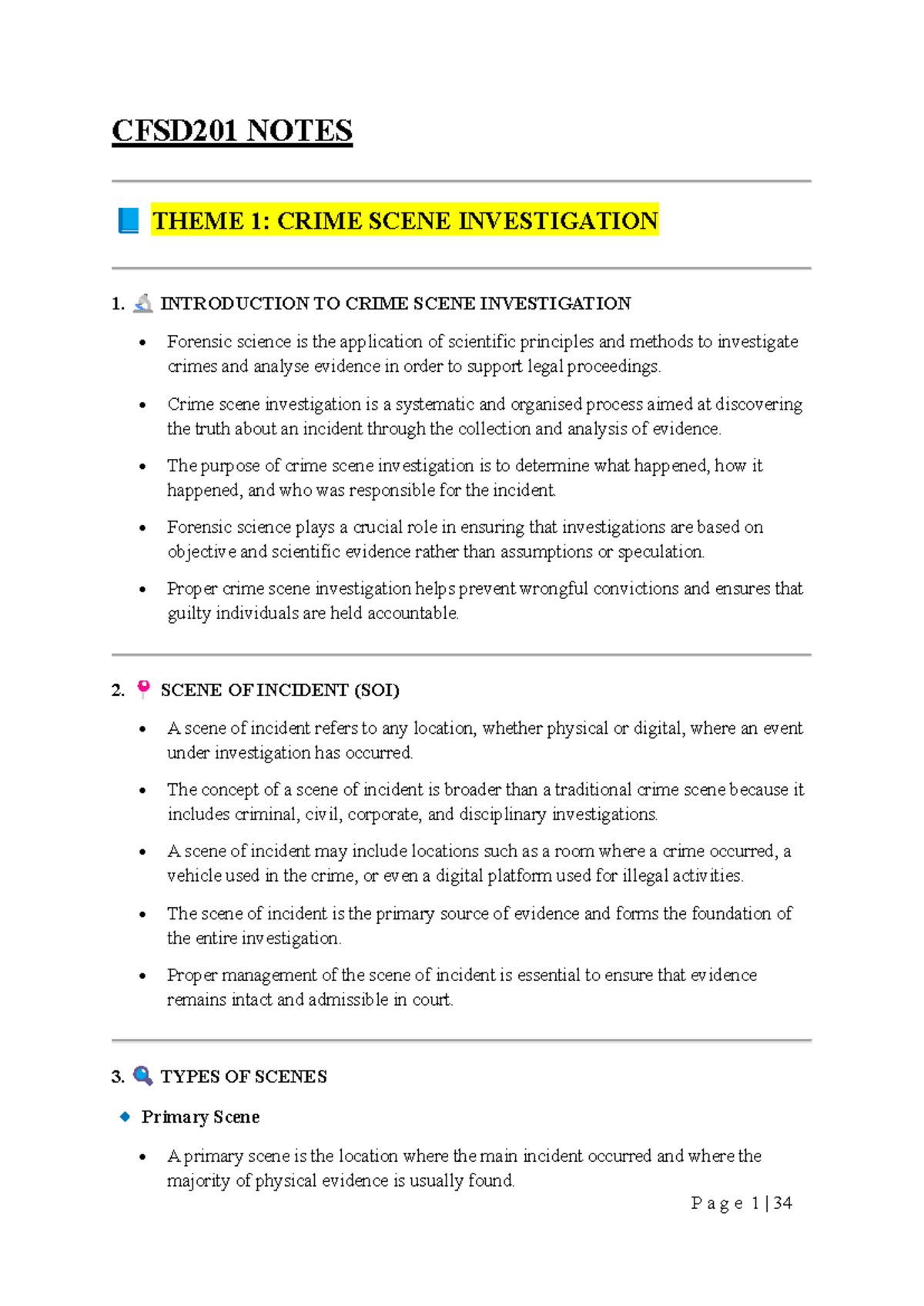 CFSD201 NOTES: Crime Scene Investigation Overview and Principles - Studocu