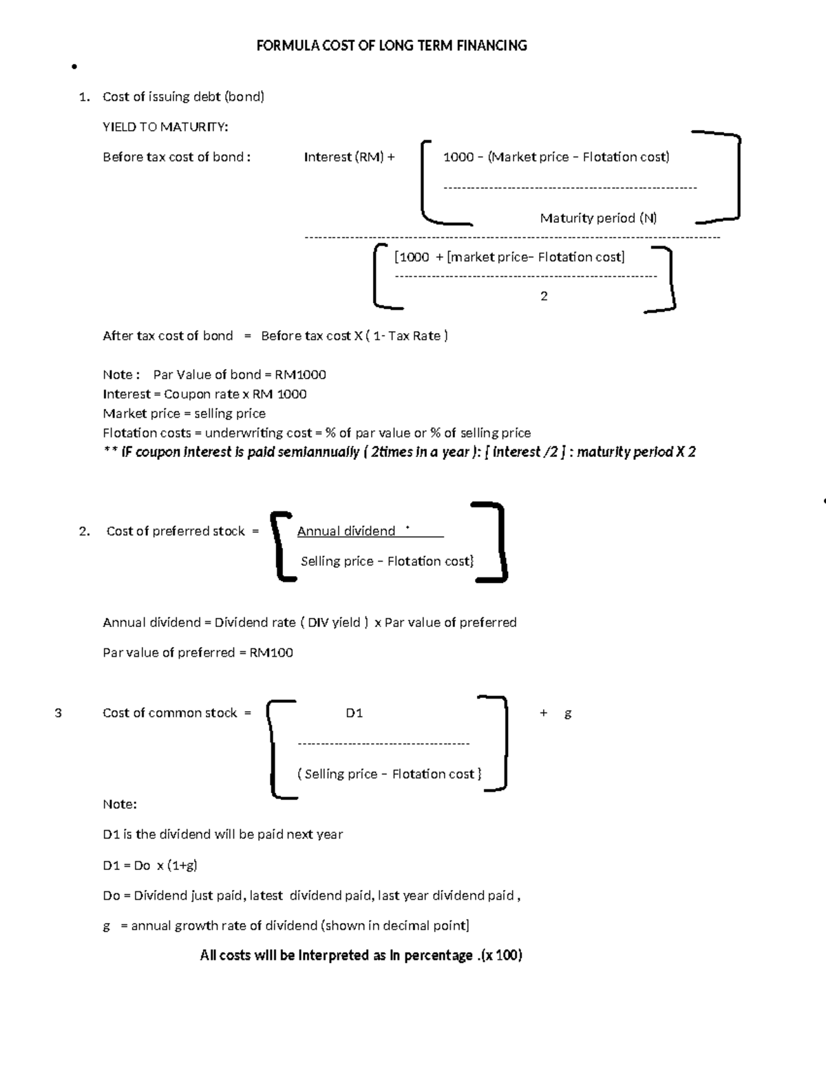 Formula COST OF LONG TERM Financing - FORMULA COST OF LONG TERM ...