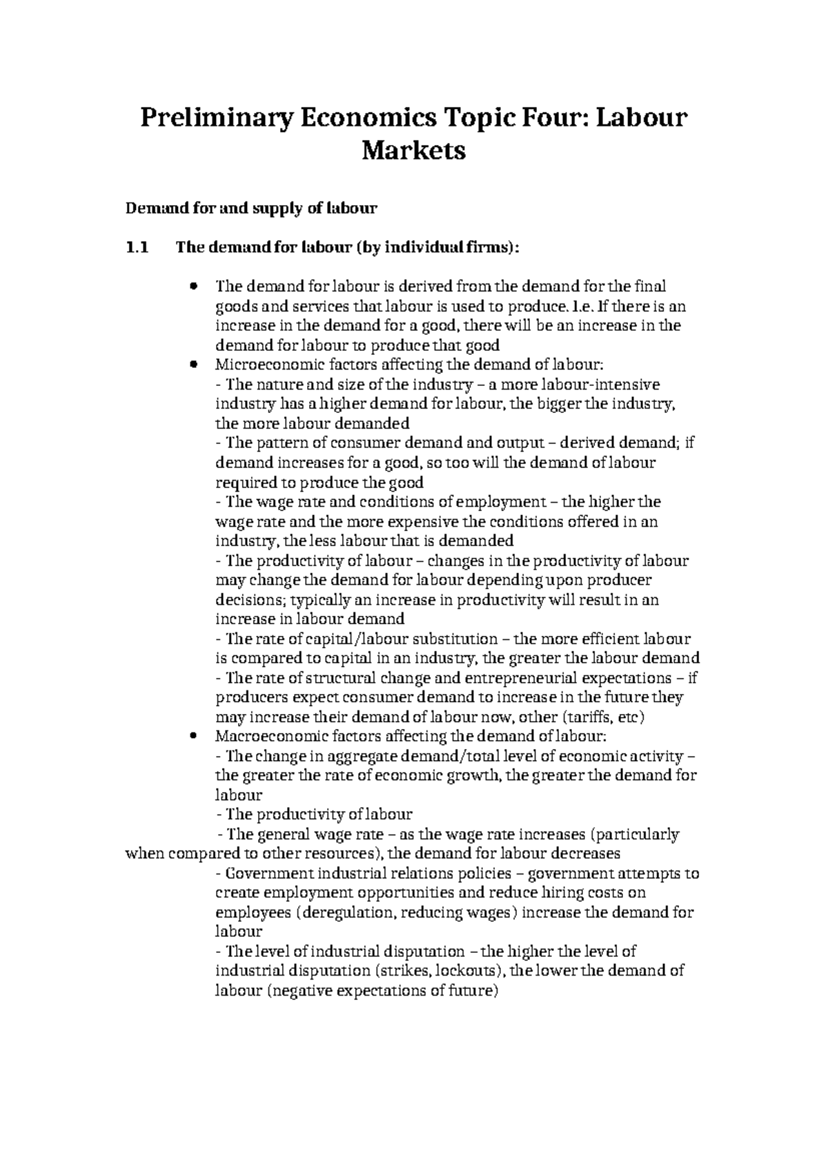 Economics 141: Labour Markets Demand & Supply Notes (2014) - Studocu