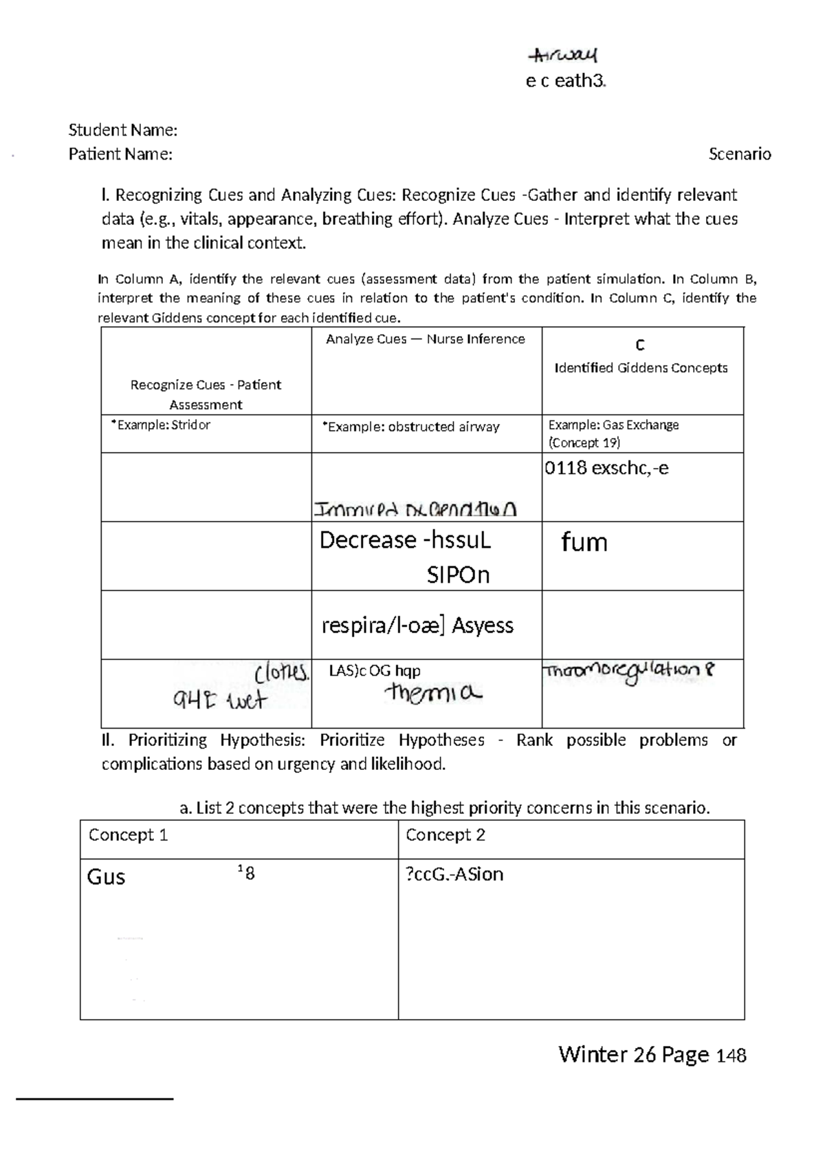 ECEATH3 Sim Lab Patient Assessment and Cue Analysis Guide - Studocu