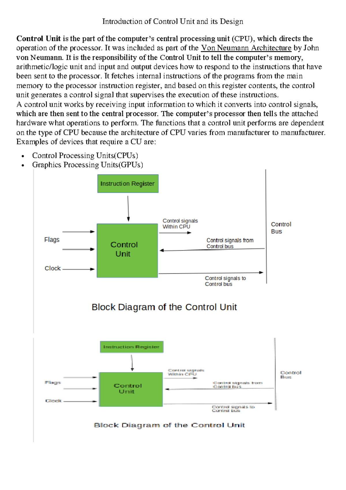 control unit notes - Introduction of Control Unit and its Design ...