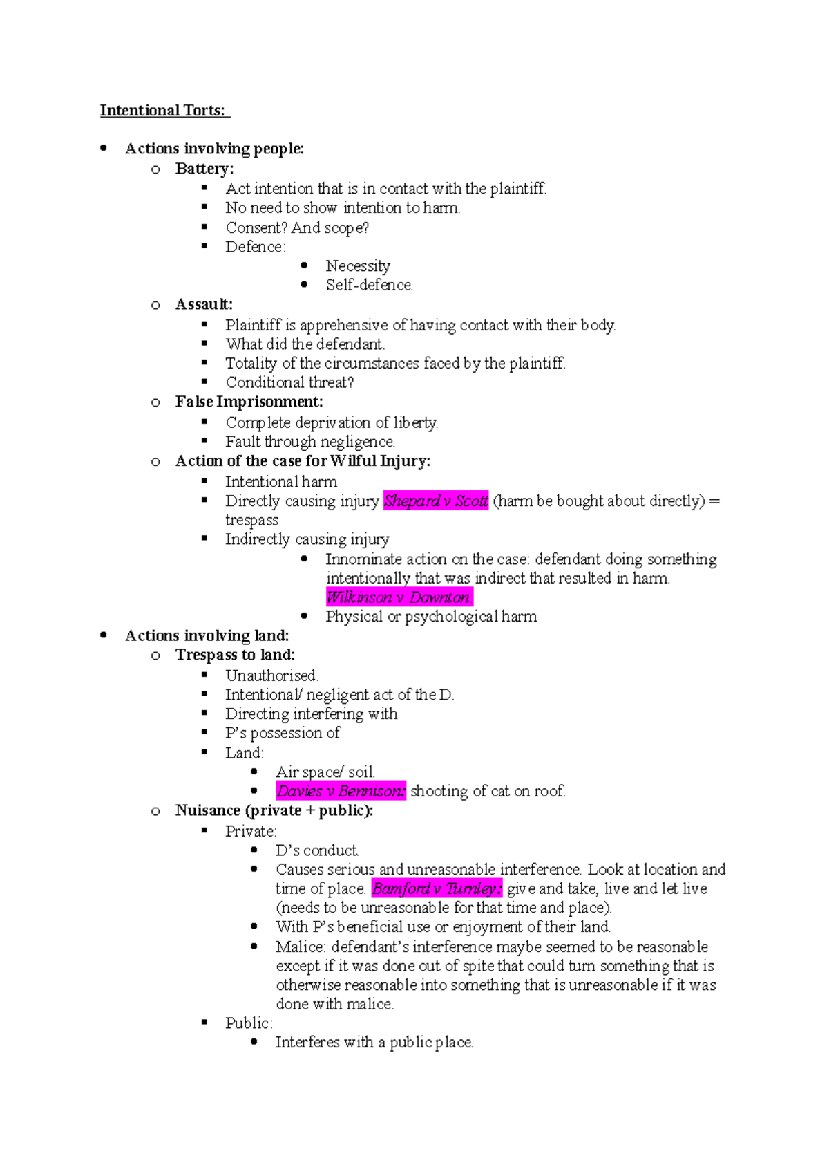 Torts Study Notes: Comprehensive Exam Summary for Law 101 - Studocu