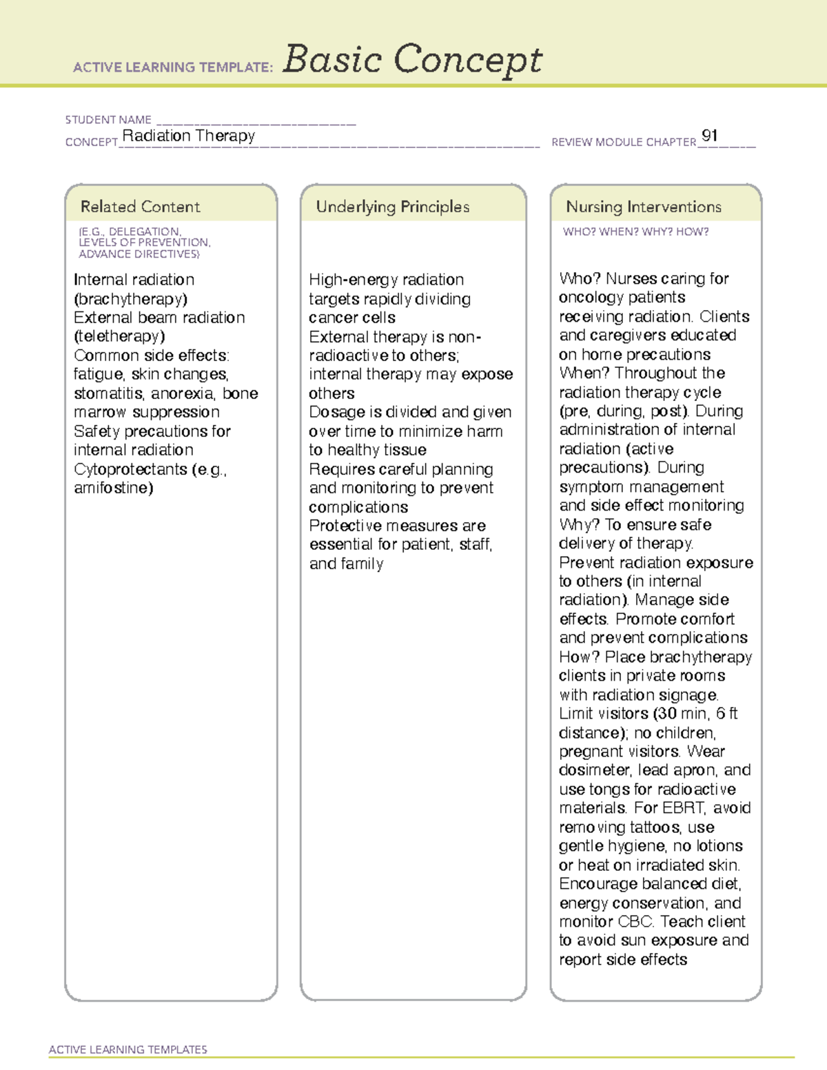 ACTIVE LEARNING TEMPLATE: Radiation Therapy Concepts Review 91 - Studocu
