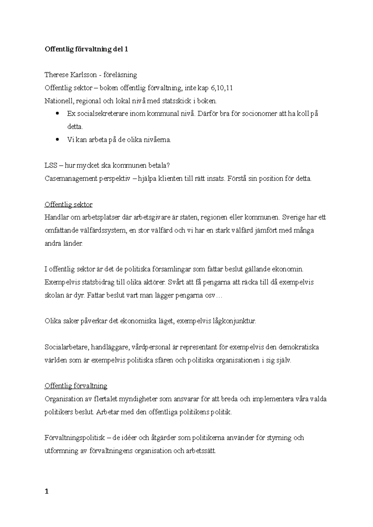 Offentlig förvaltning - Offentlig förvaltning del 1 Therese Karlsson ...