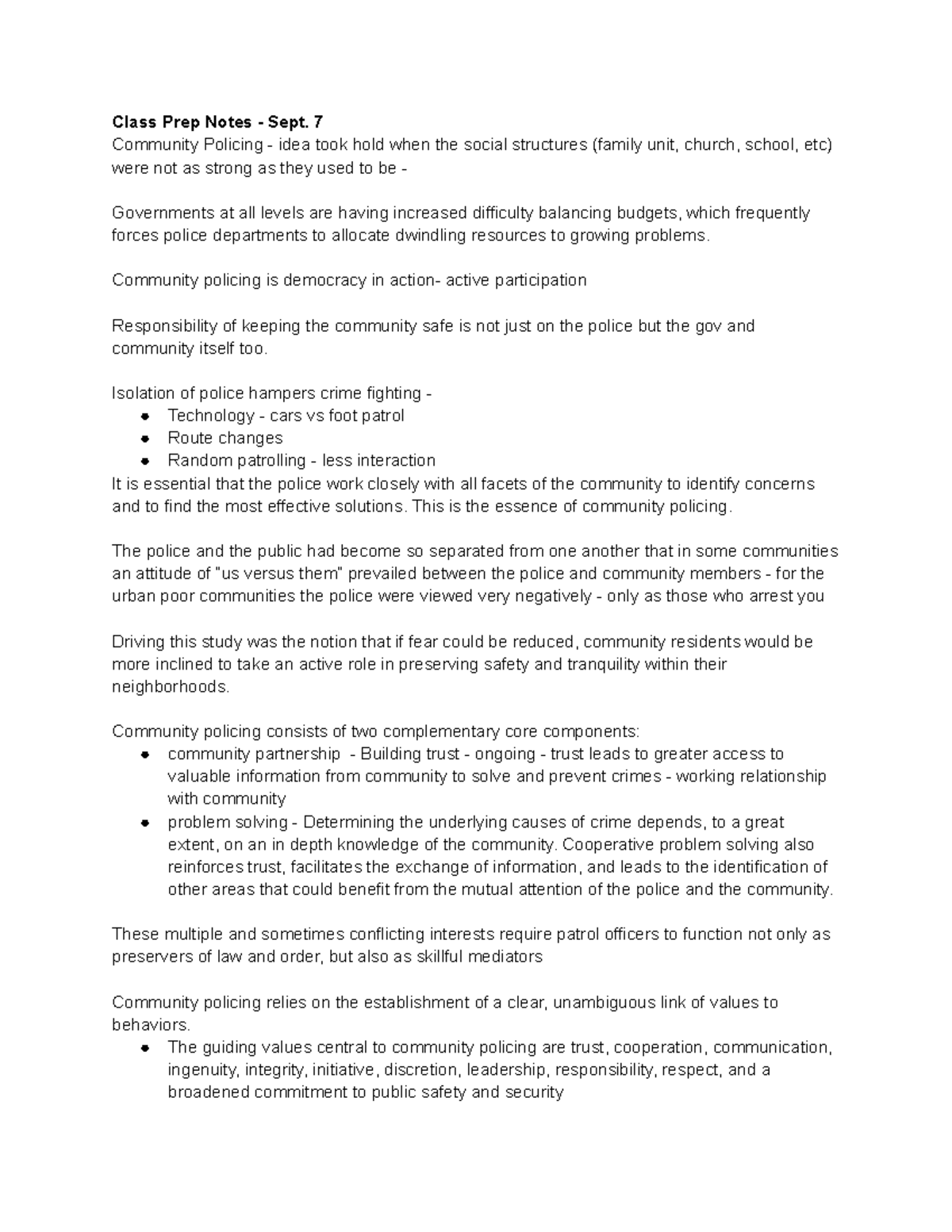 Police and Policing Notes - Class Prep Notes - Sept. 7 Community ...