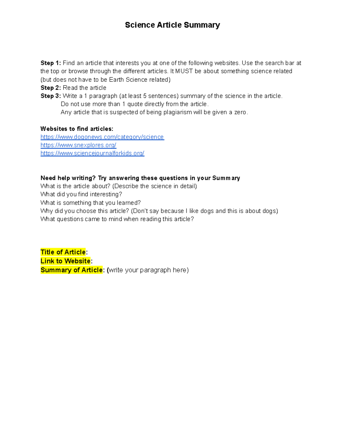 Science Article Summary - Use the search bar at the top or browse ...
