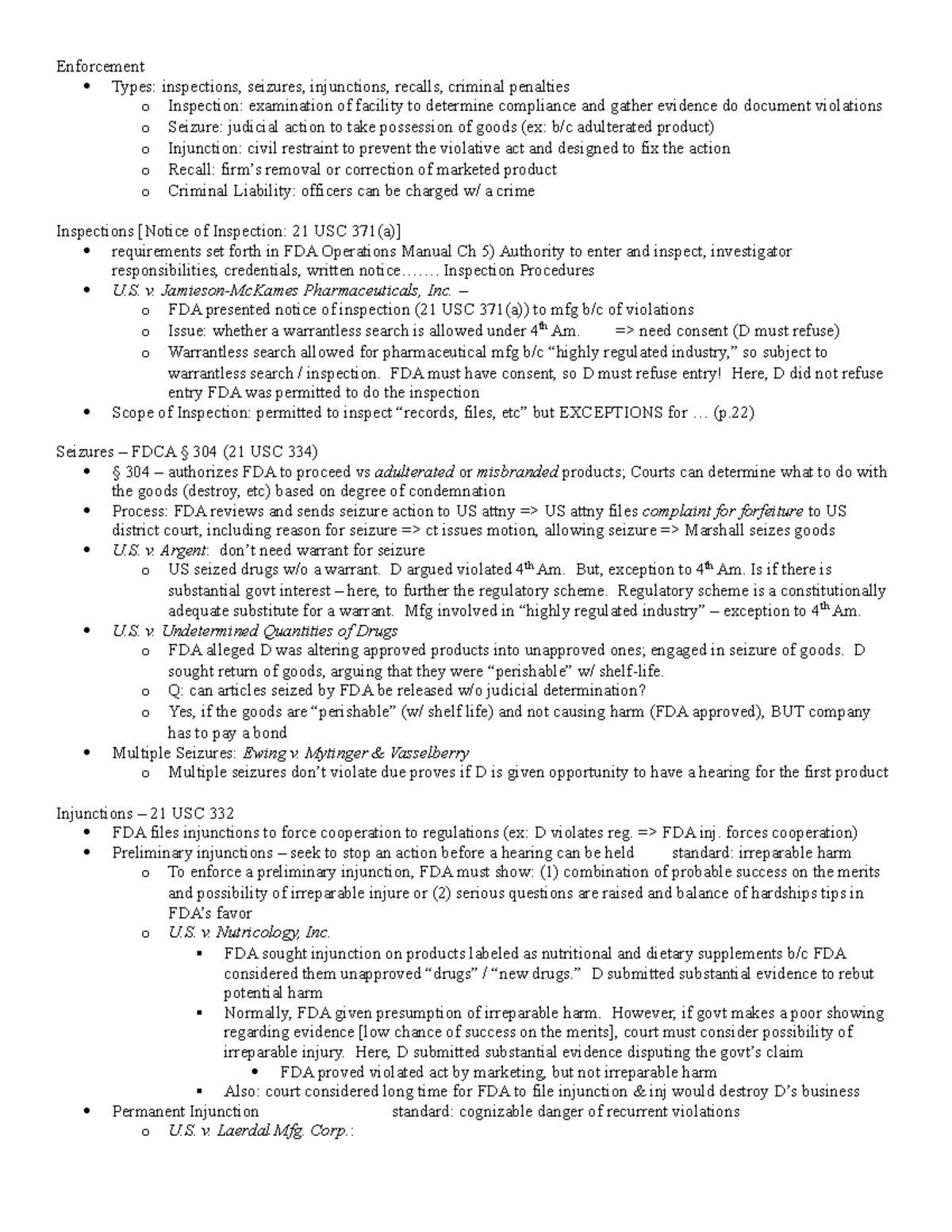 FDA Law: Enforcement Mechanisms Outline for Violations and Compliance ...