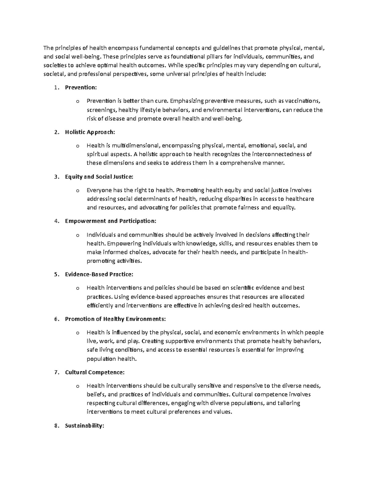 Principles of Health - The principles of health encompass fundamental ...