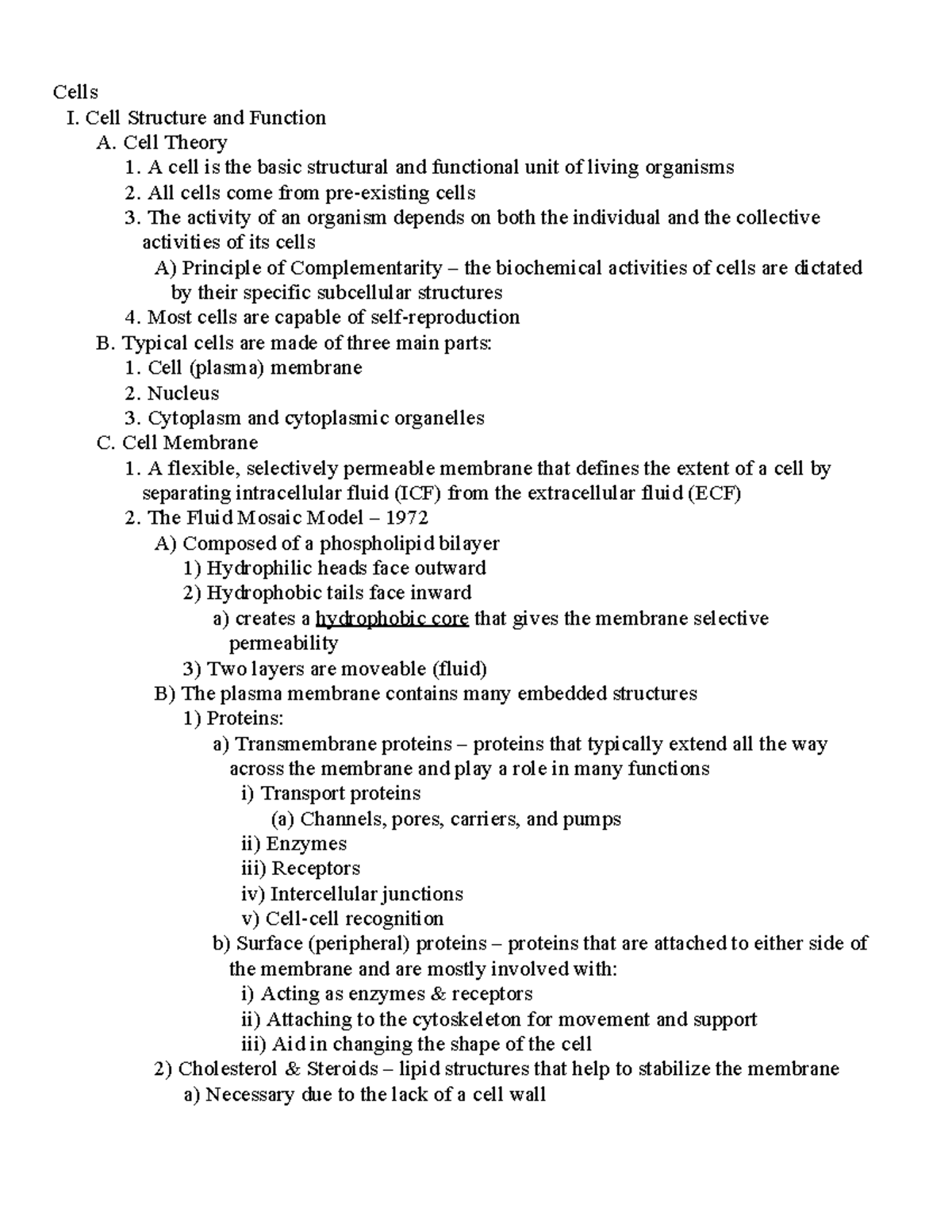 Cells I: Structure, Function, and Processes - Course Code: BIO101 - Studocu