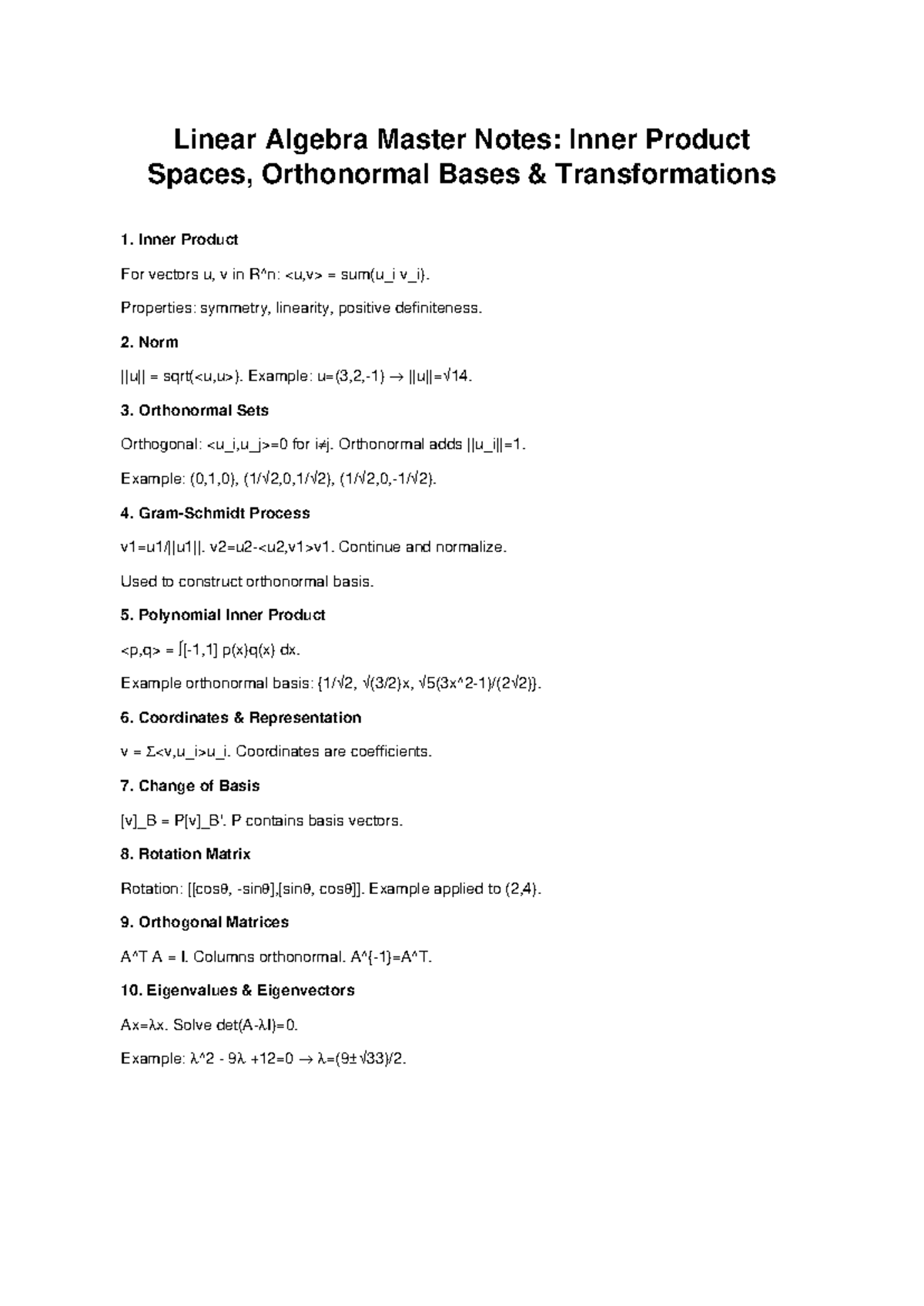Linear Algebra Master Notes - Properties: symmetry, linearity, positive ...