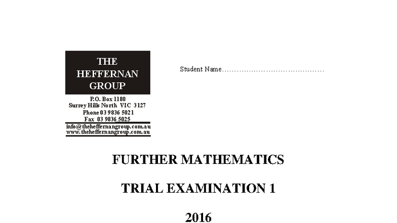 2016 Further Mathematics Trial Exam 1 - Heffernan Group - Studocu