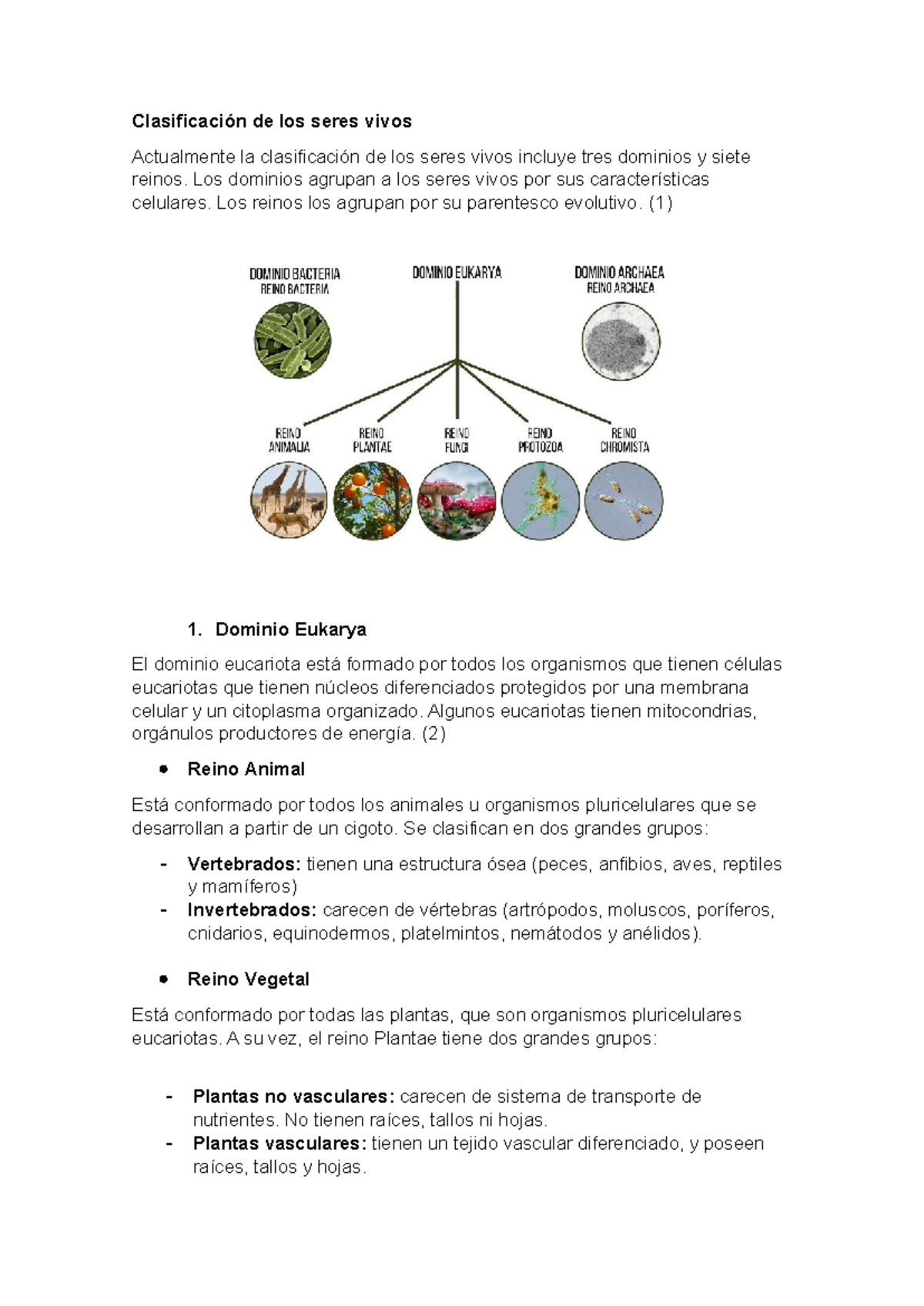Clasificación de los seres vivos: Dominios y Reinos (Biología) - Studocu