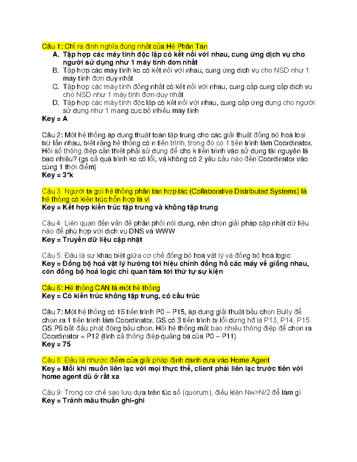 De-HPT-withkey - Đề thi cuối kỳ môn Hệ Phân Tán - Document Preview