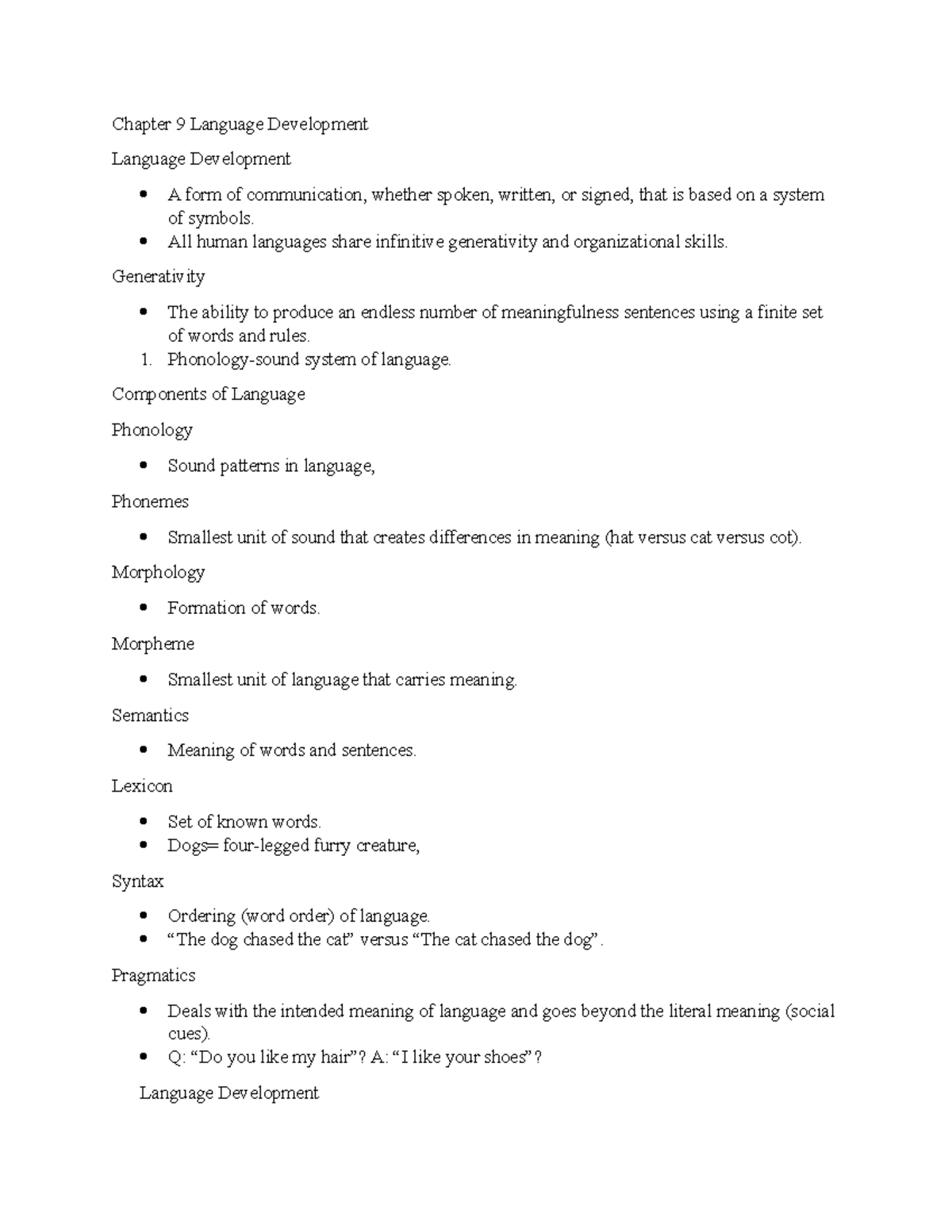 Chapter 9 Language Development - Chapter 9 Language Development ...