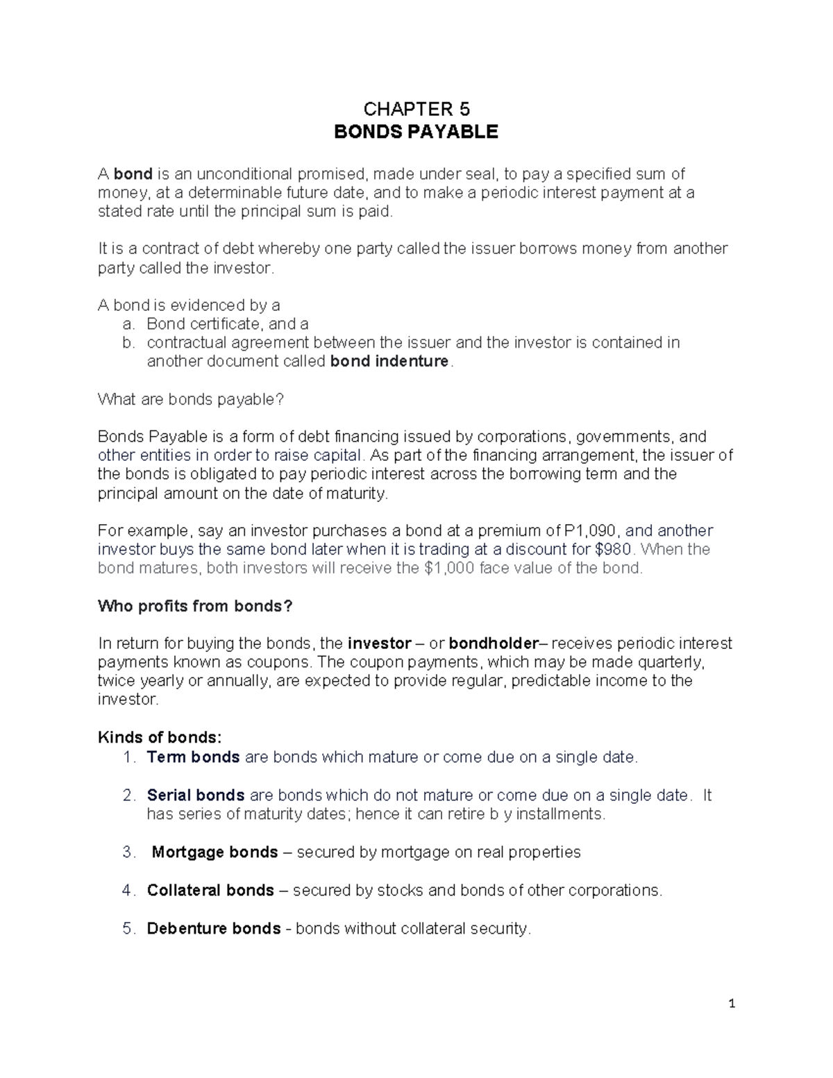 Chapter 5 - Bonds Payable Notes (FIN101) - Studocu