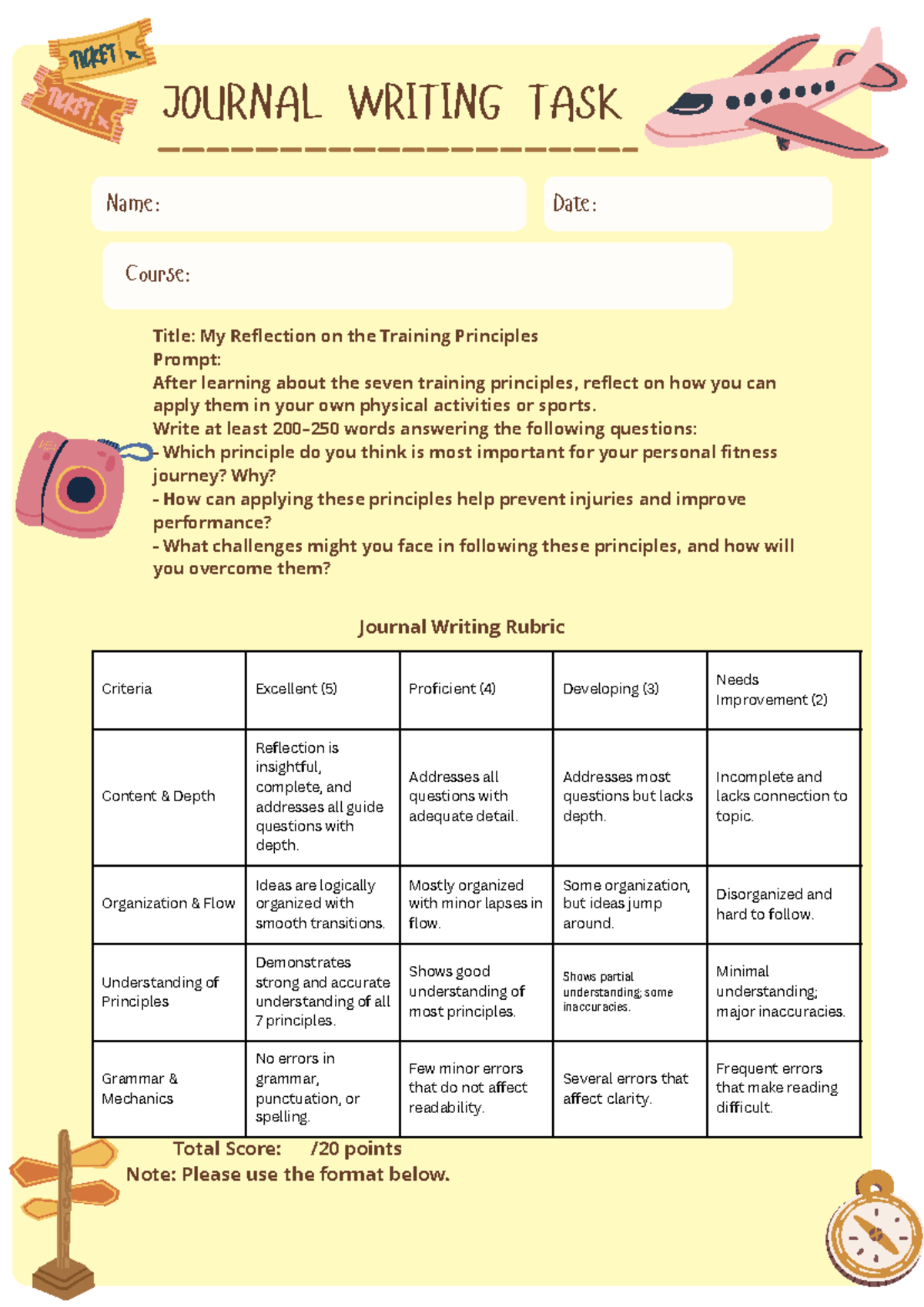JOURNAL WRITING TASK: Reflection on Training Principles - Studocu