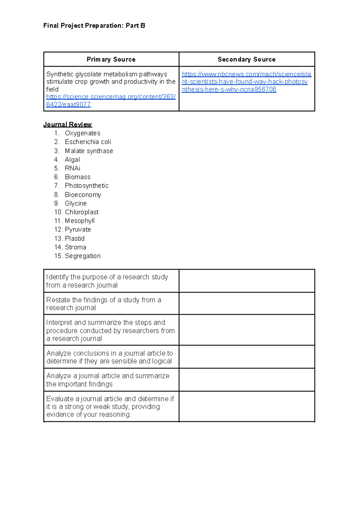 Final Project Prep Part B: Journal Review & Analysis Guide - Studocu