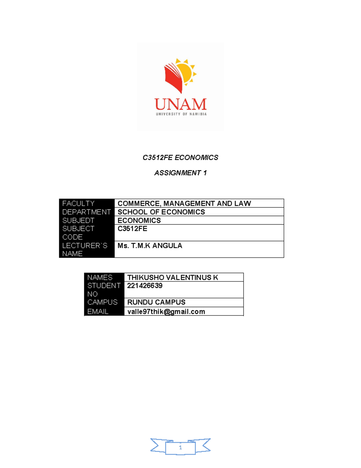 Economics Assignment - STUDY MATERIALS - C3512FE ECONOMICS ASSIGNMENT 1 ...