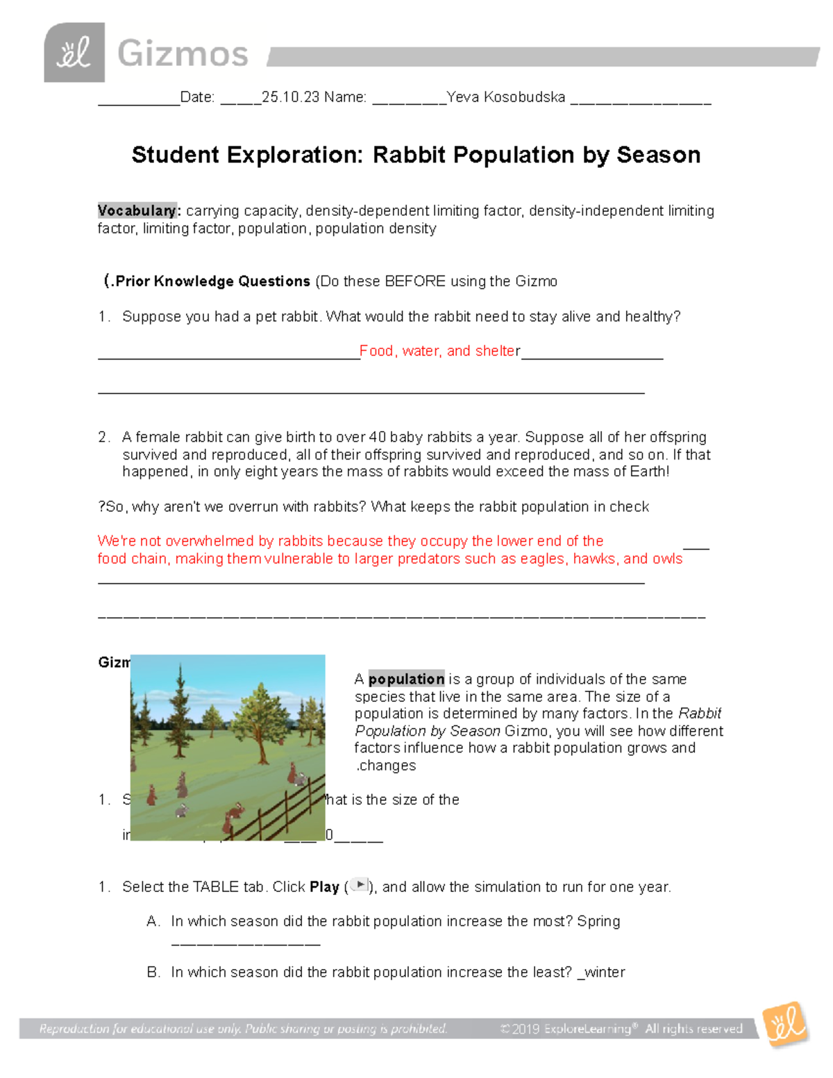 Rabbit Population Season SE - ___________Date: _____25.10 Name ...