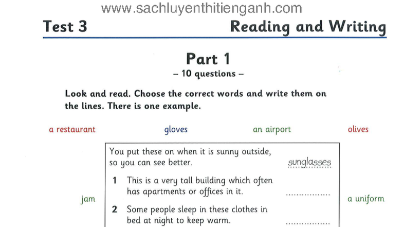 Flyers 4-MỚI 2 - Abc abc - Test 3 Reading and Writing Part 1 10 ...