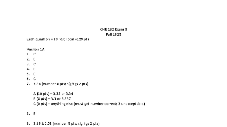 CHE 132 Exam 3 Fall 2023 Practice Answers - Studocu