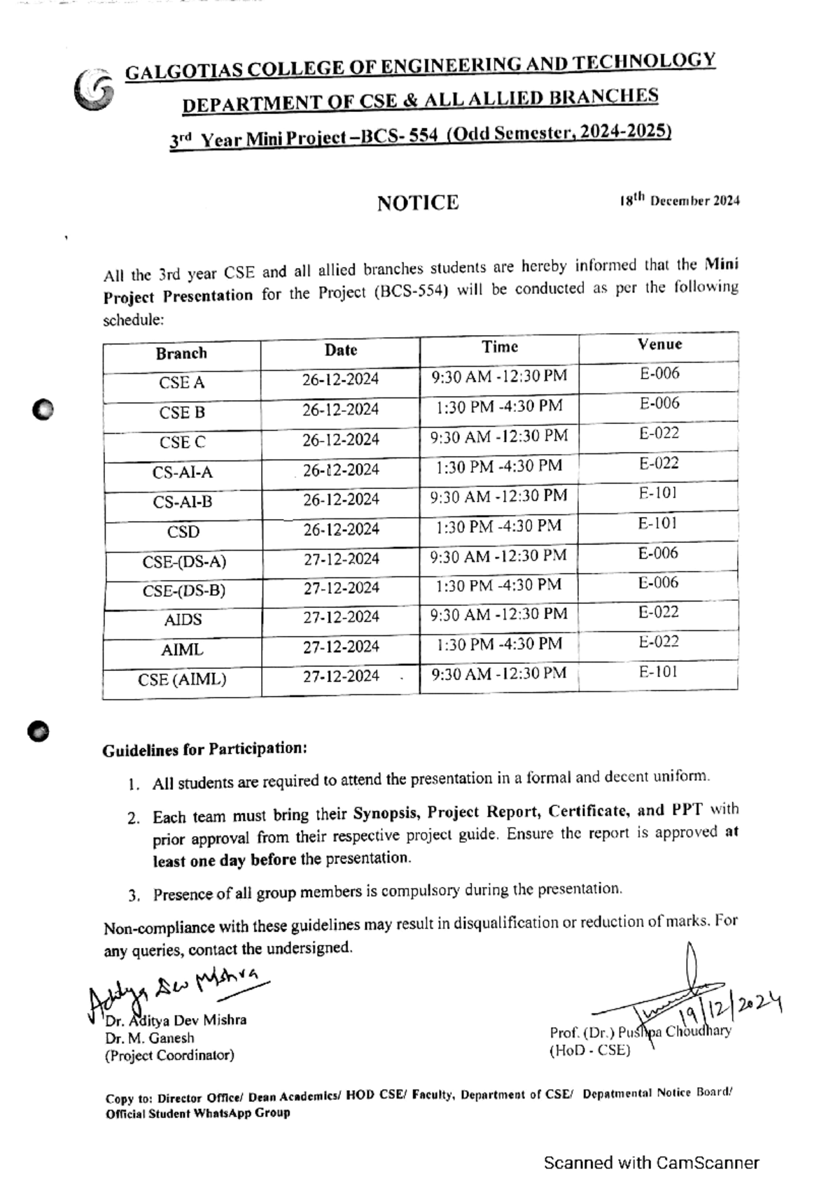 3rd Year Mini Project Schedule Viva - GALGOTIAS COLLEGE OF ENGINEERING ...