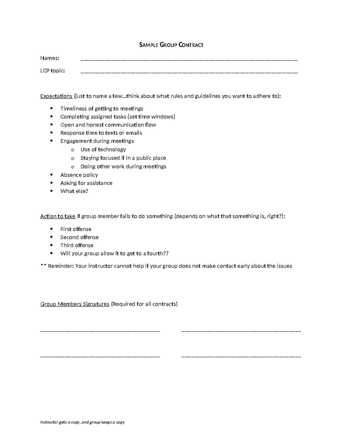 Group Contract Example - SAMPLE GROUP CONTRACT Names: - Studocu