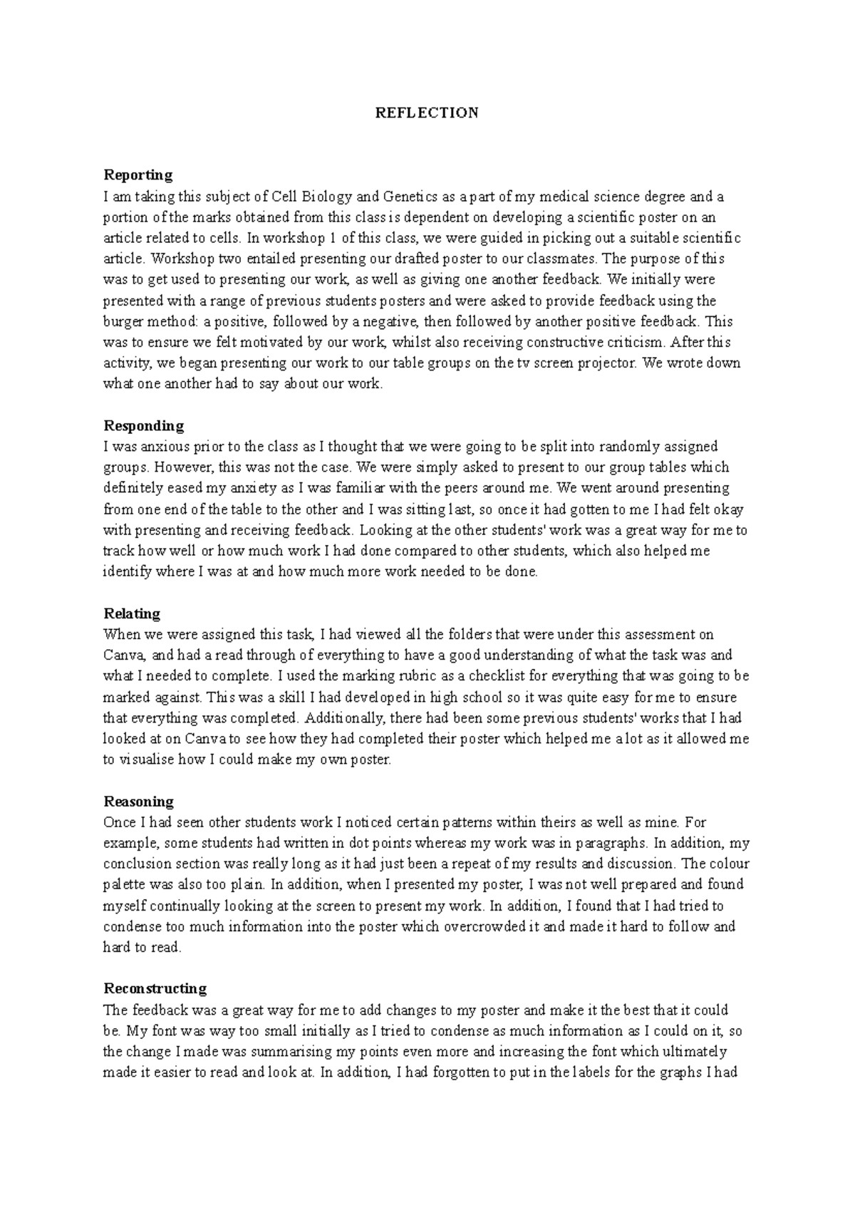 Reflection on Cell Biology & Genetics Project: Poster Feedback ...