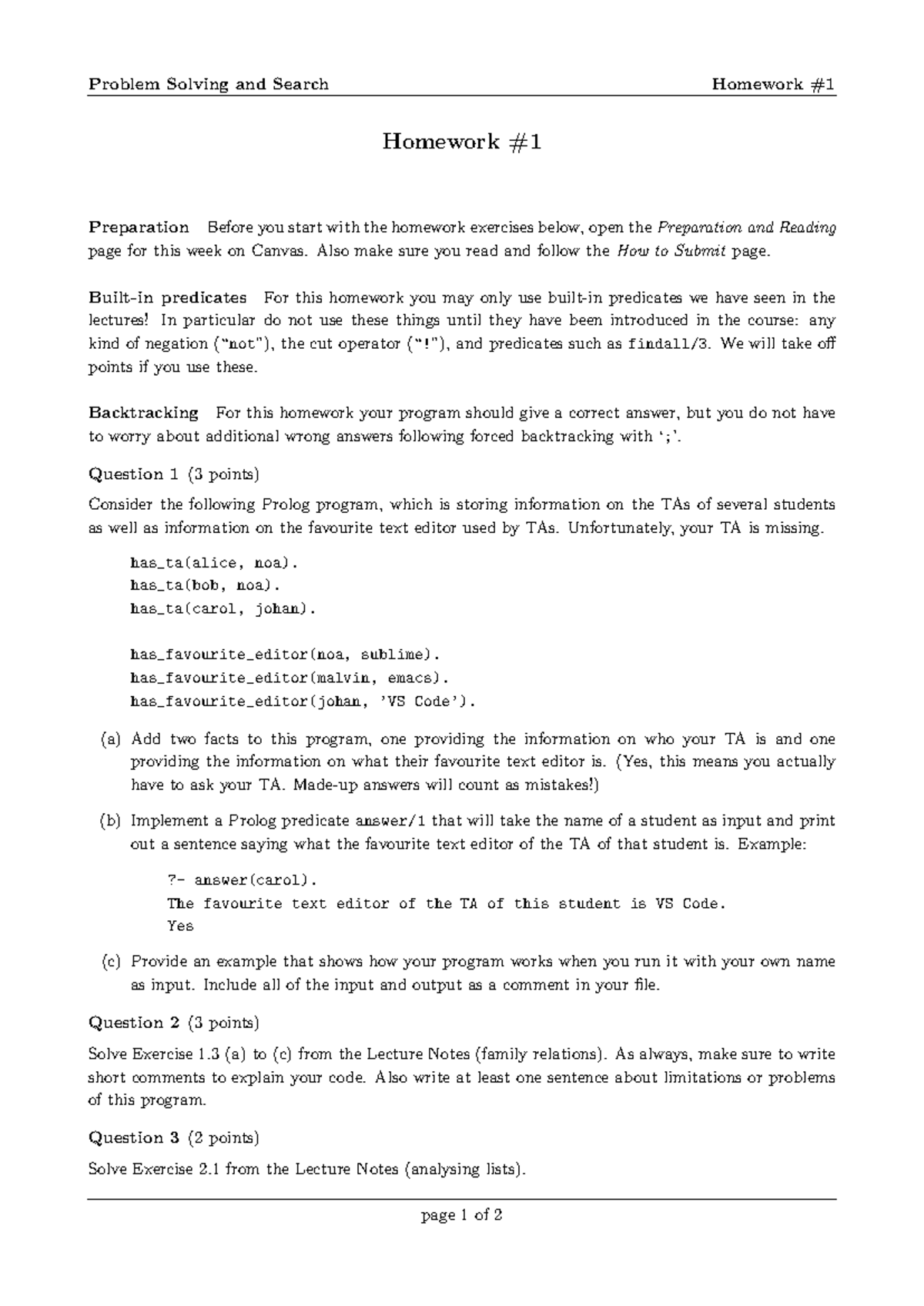 PSS 2023 Homework 1: Problem Solving and Search Exercises - Studeersnel