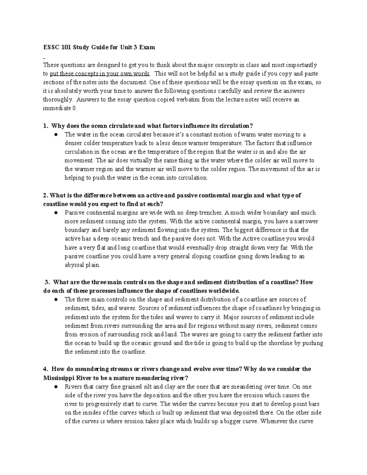 ESSC 101 Unit 3 Exam Study Guide: Key Concepts and Questions - Studocu
