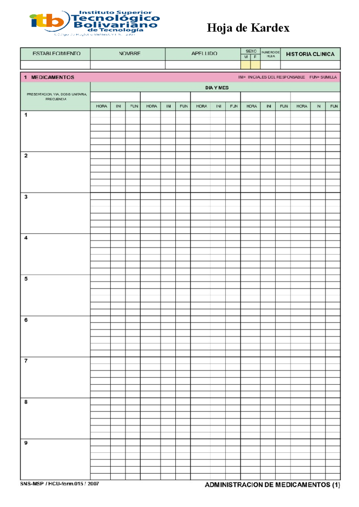 Kardex Administration of Medications - ITB SENESCYT Code 2397 - Studocu